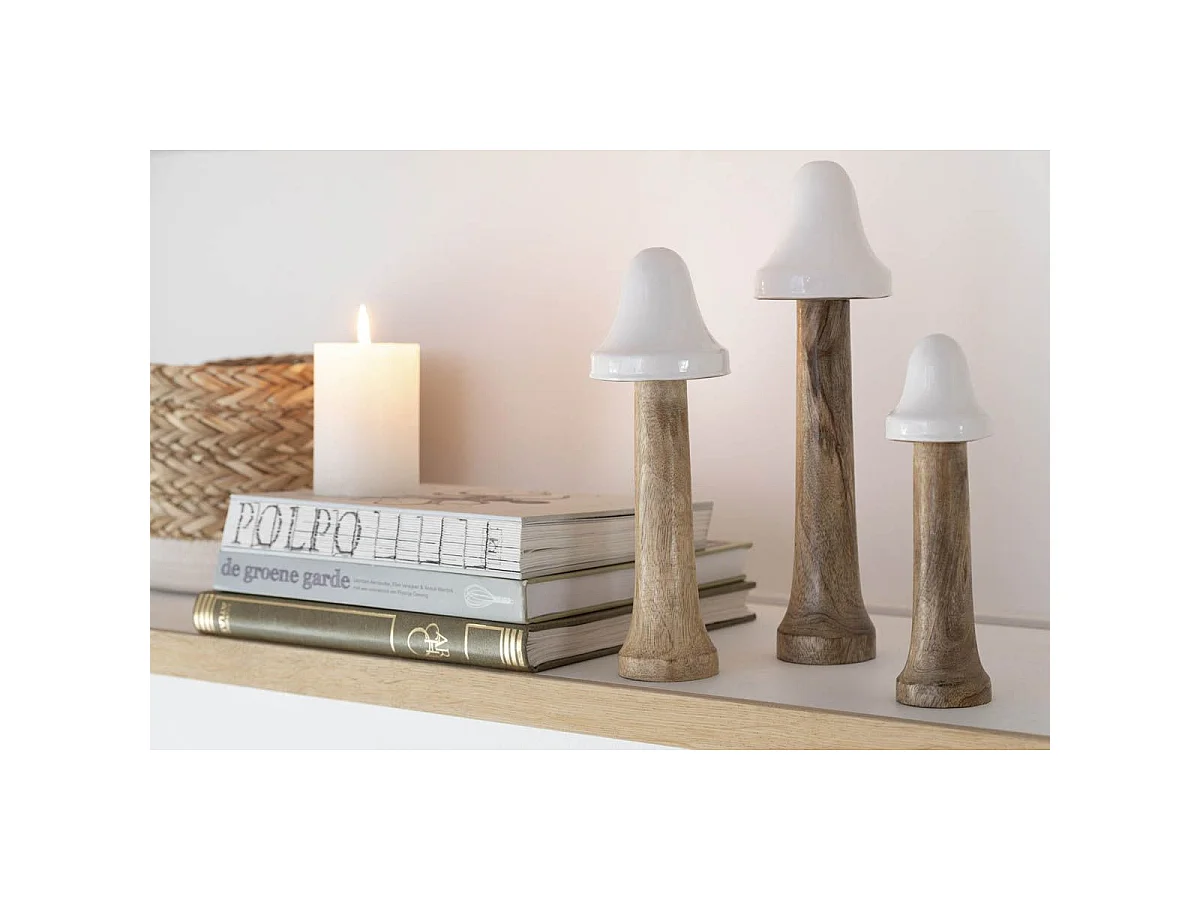 Lot de 3 Champignons "Fins" 30cm Naturel & Blanc