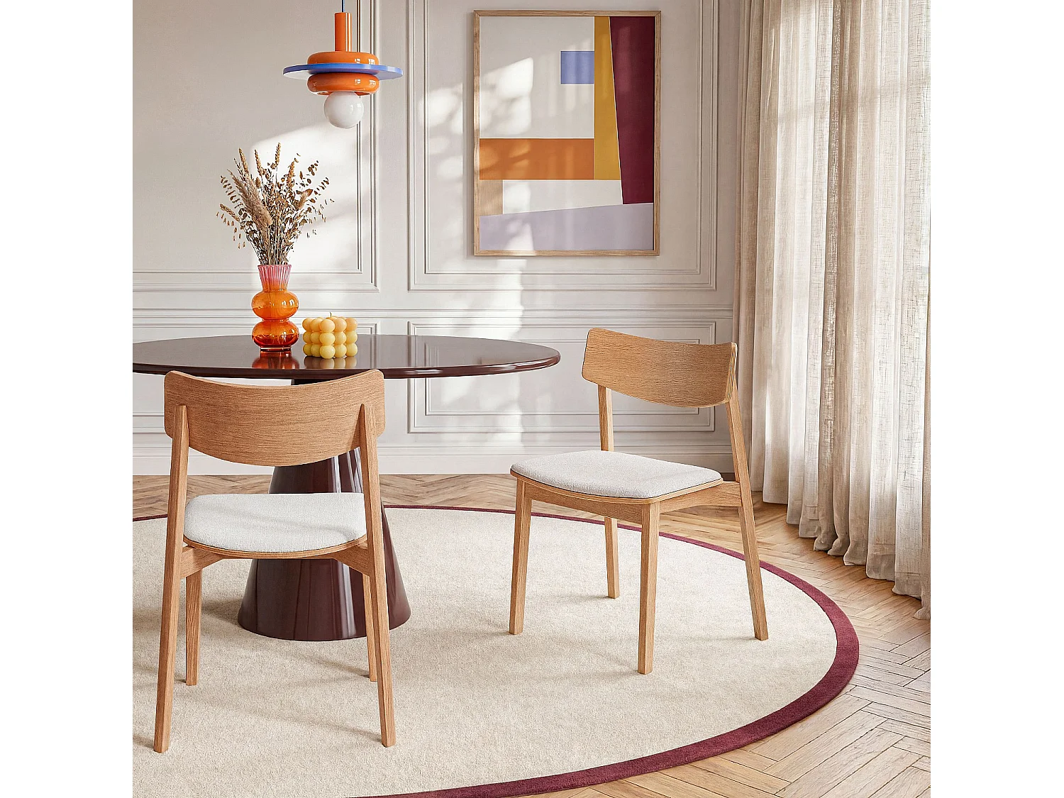 Habitat - Lot de 2 chaises en tissu texturé et chêne massif - Crème - Etienne