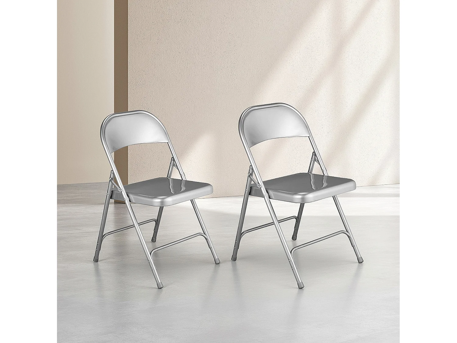 Habitat - Lot de 2 chaises pliantes en acier laqué - Gris métallisé - Macadam