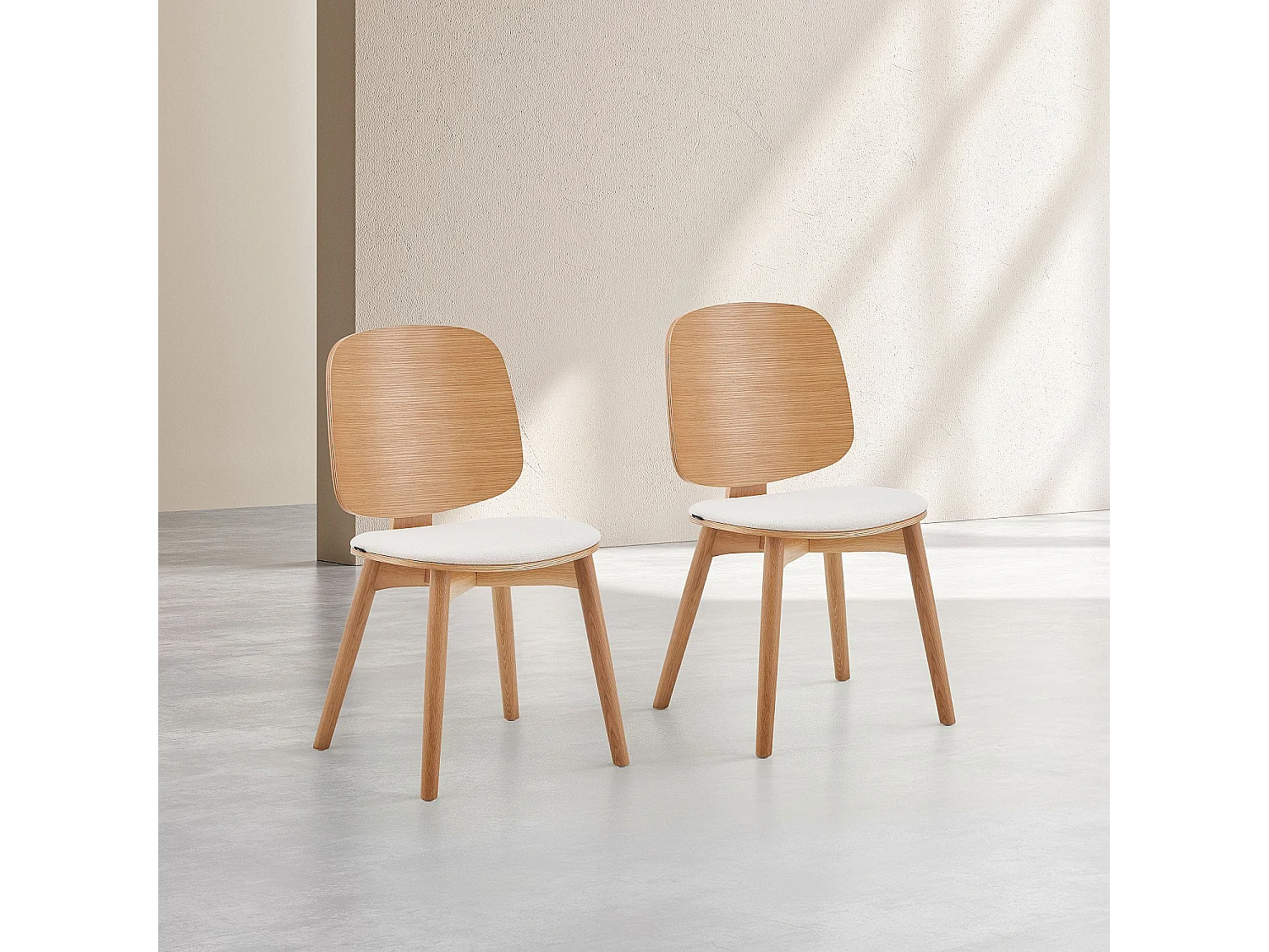 Habitat - Lot de 2 chaises en tissu texturé et chêne massif - Crème - Cassandre