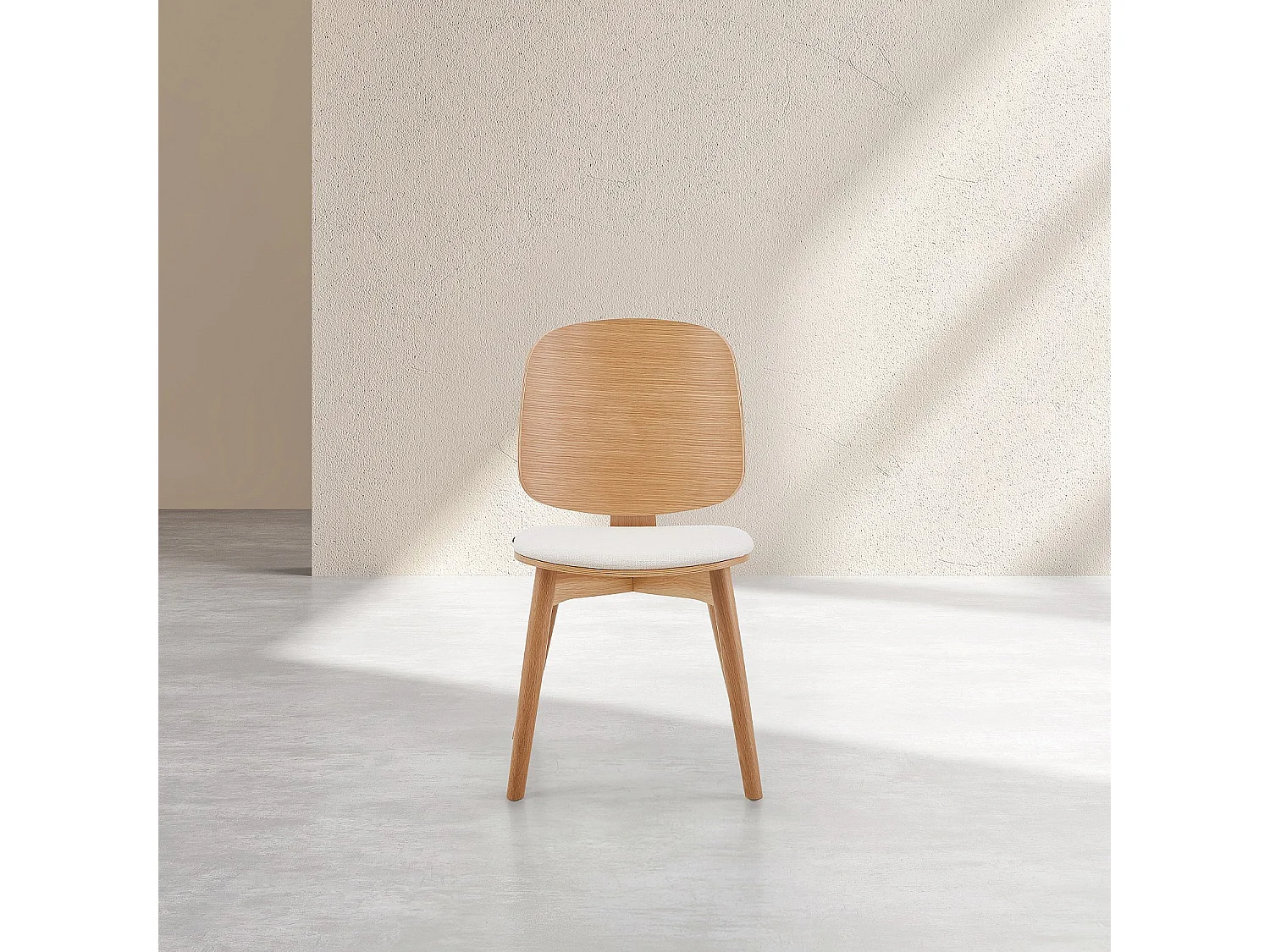 Habitat - Lot de 2 chaises en tissu texturé et chêne massif - Crème - Cassandre
