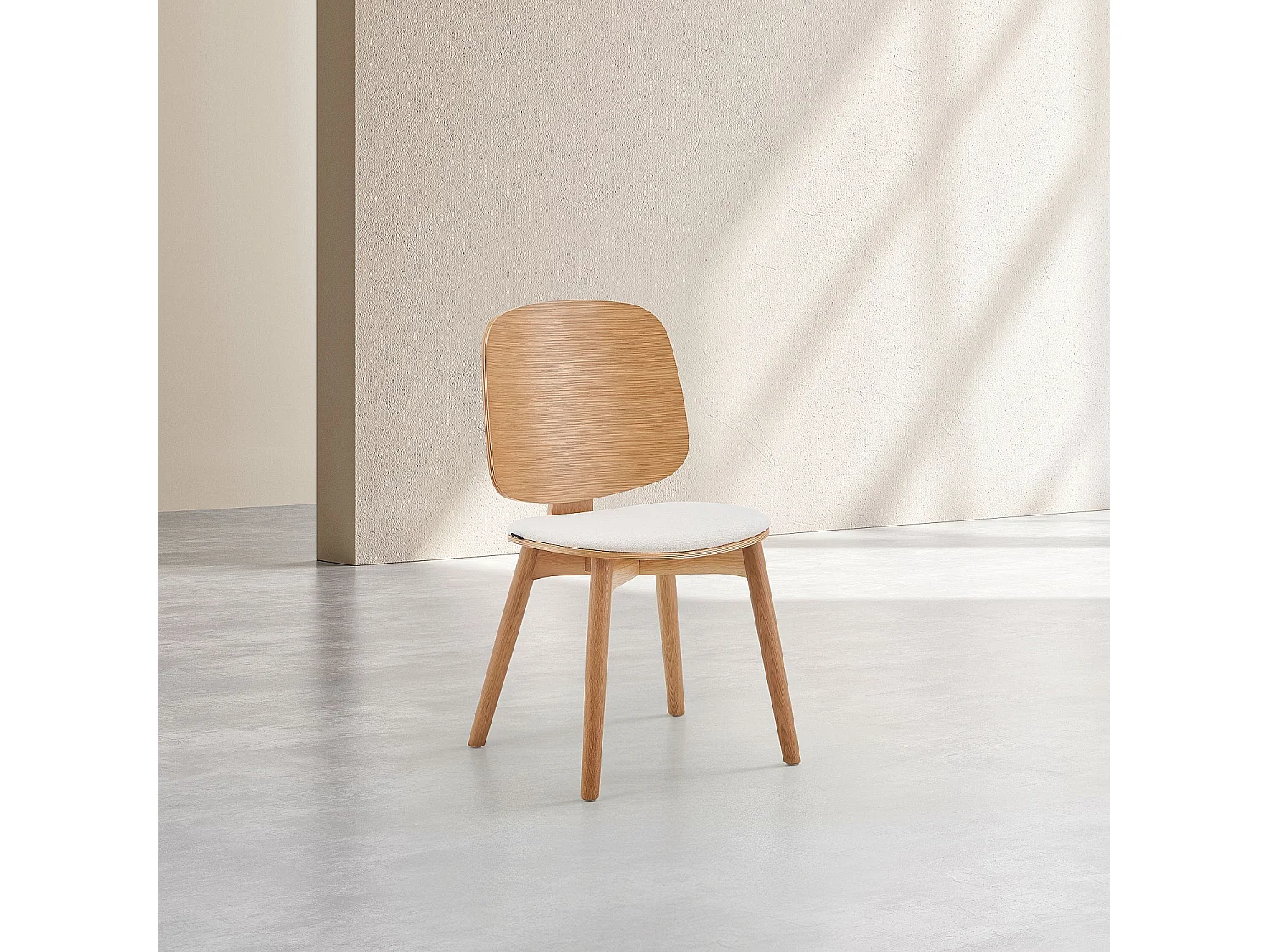 Habitat - Lot de 2 chaises en tissu texturé et chêne massif - Crème - Cassandre