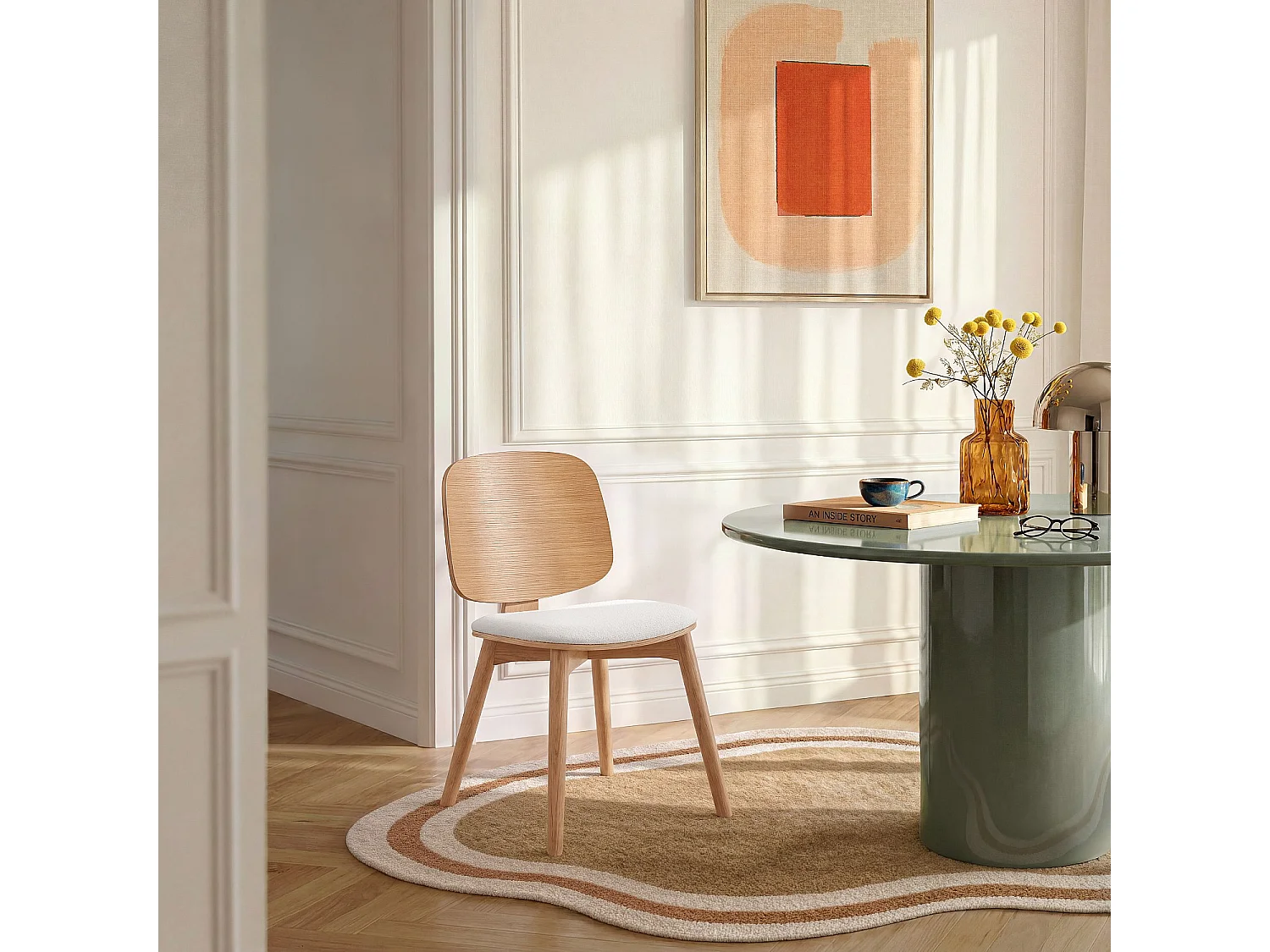 Habitat - Lot de 2 chaises en tissu texturé et chêne massif - Crème - Cassandre