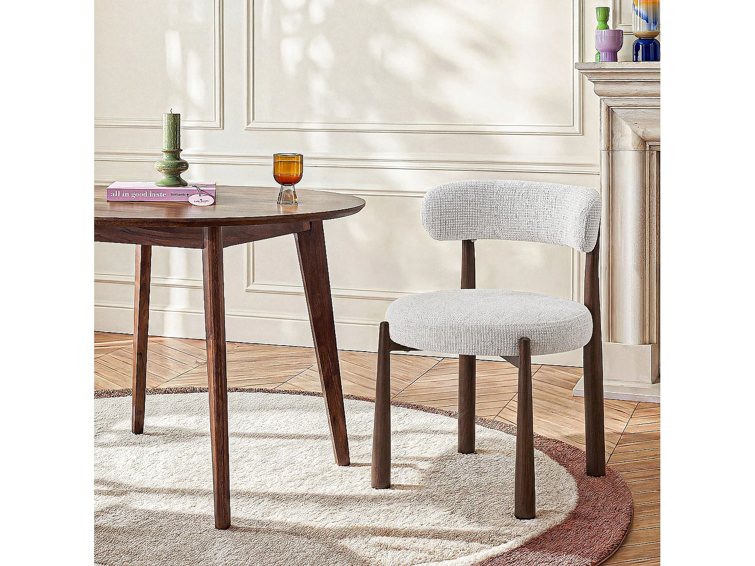 Habitat - Lot de 2 chaises en tissu et métal finition noyer - Blanc cassé - Bryne