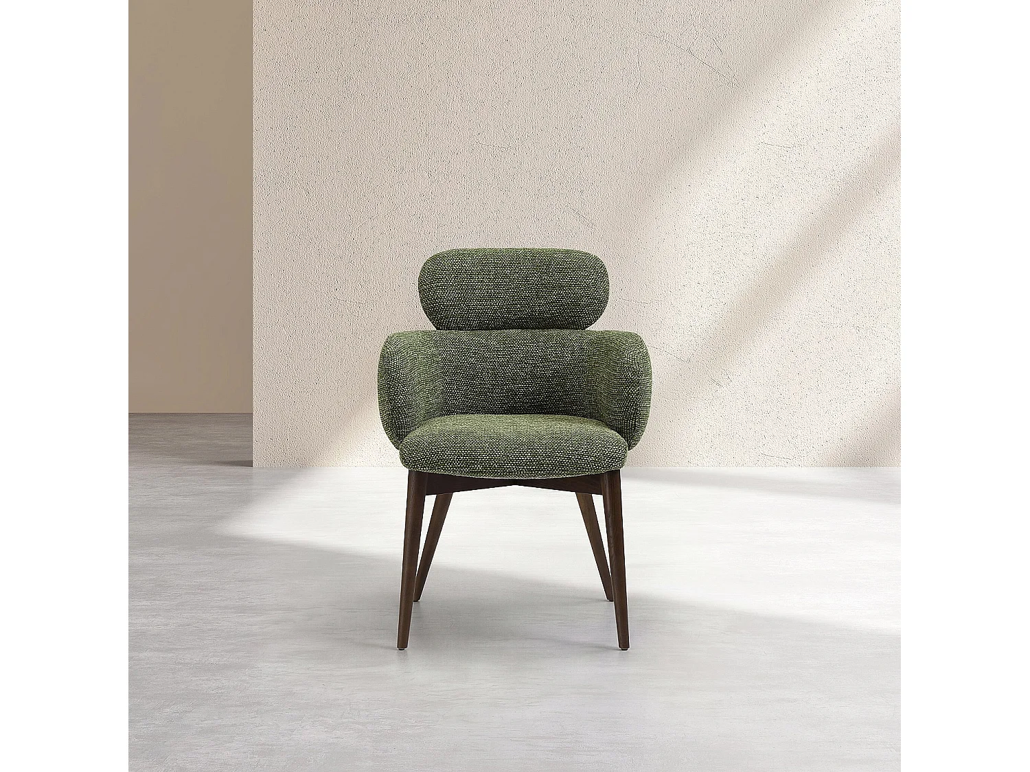 Habitat - Lot de 2 chaises en tissu et bois massif finition noyer avec accoudoirs - Vert kaki - Flore