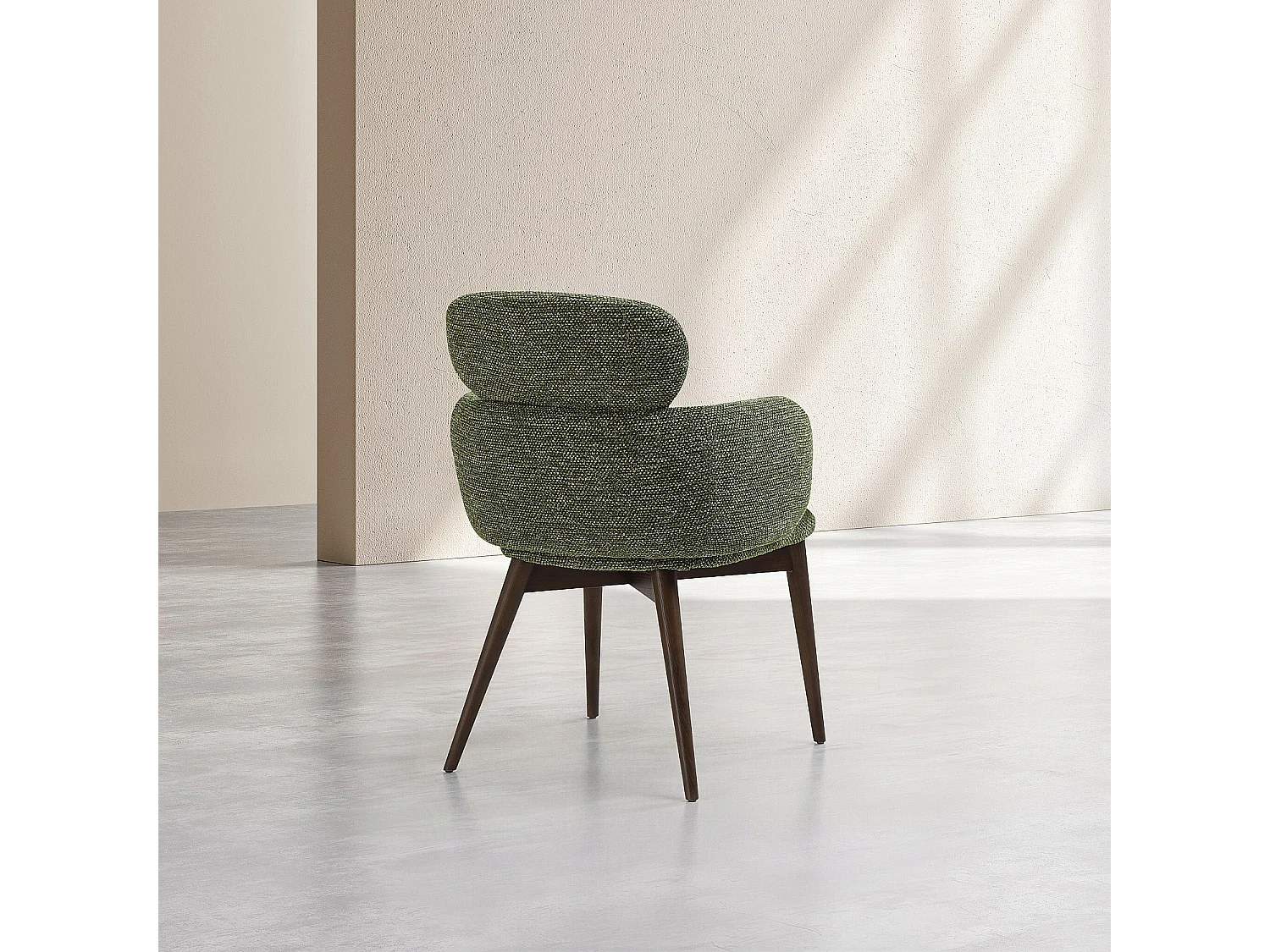 Habitat - Lot de 2 chaises en tissu et bois massif finition noyer avec accoudoirs - Vert kaki - Flore
