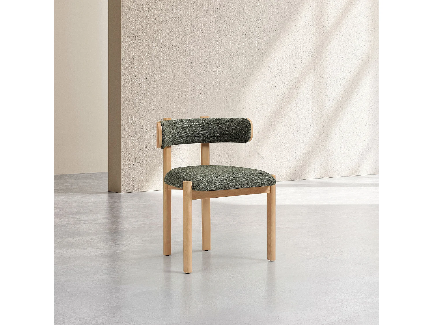 Habitat - Lot de 2 chaises en tissu et bois massif finition chêne - Vert kaki - Youna