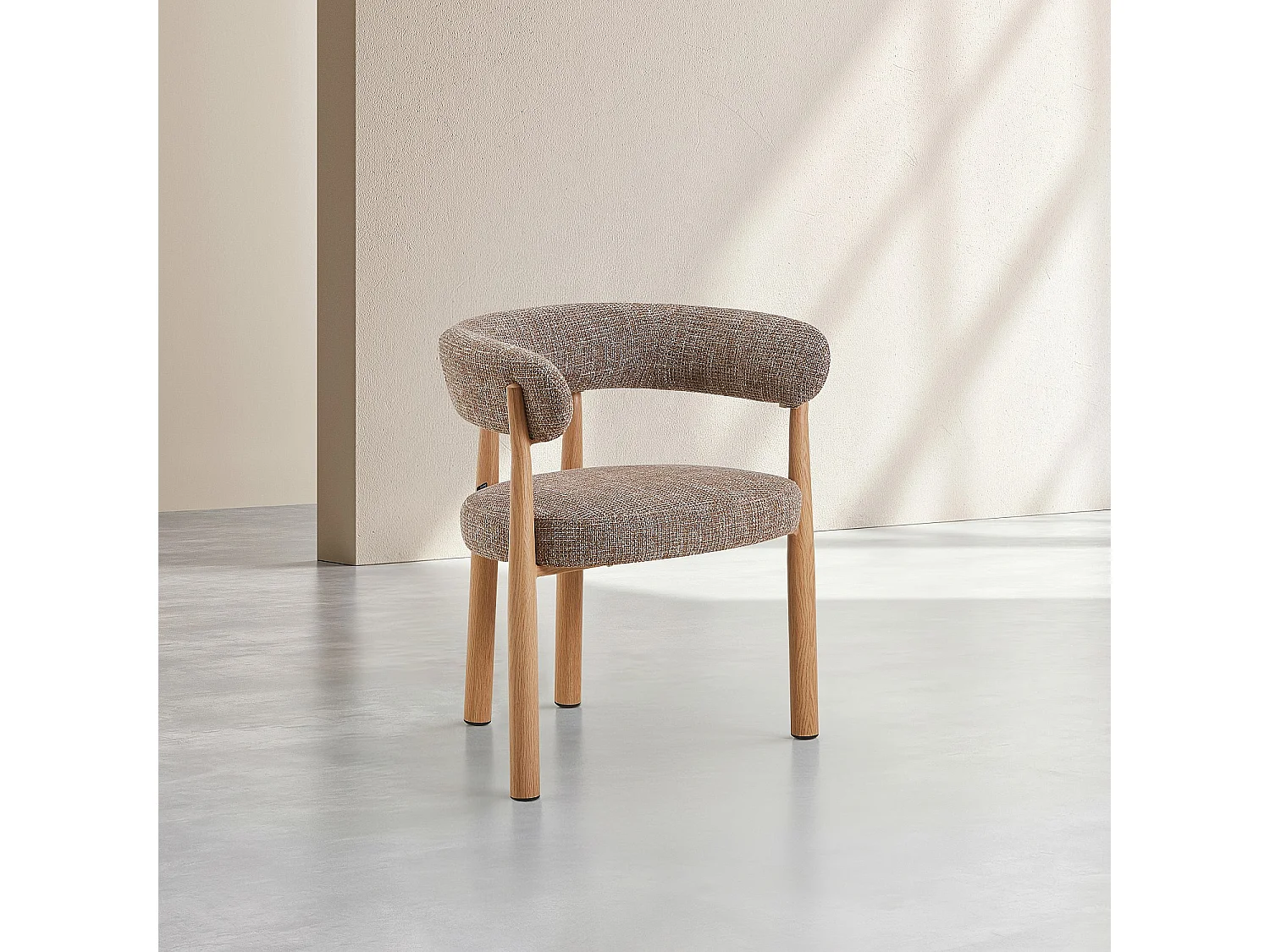 Habitat - Lot de 2 chaises en tissu et métal finition chêne avec accoudoirs - Taupe - Bryne