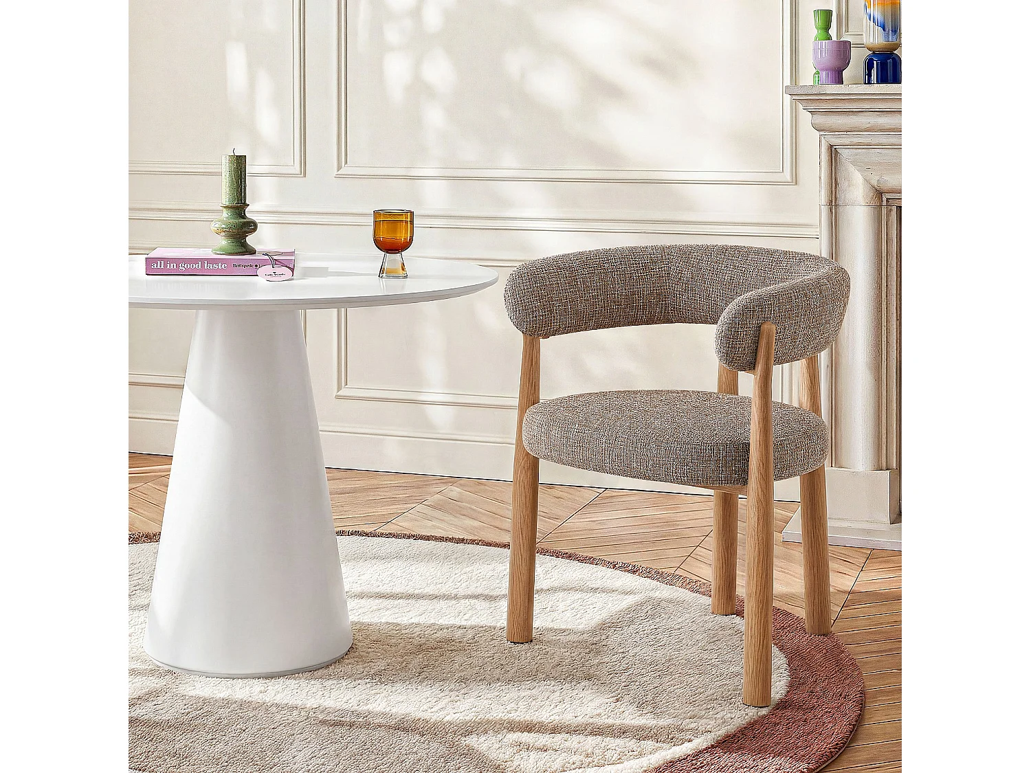Habitat - Lot de 2 chaises en tissu et métal finition chêne avec accoudoirs - Taupe - Bryne