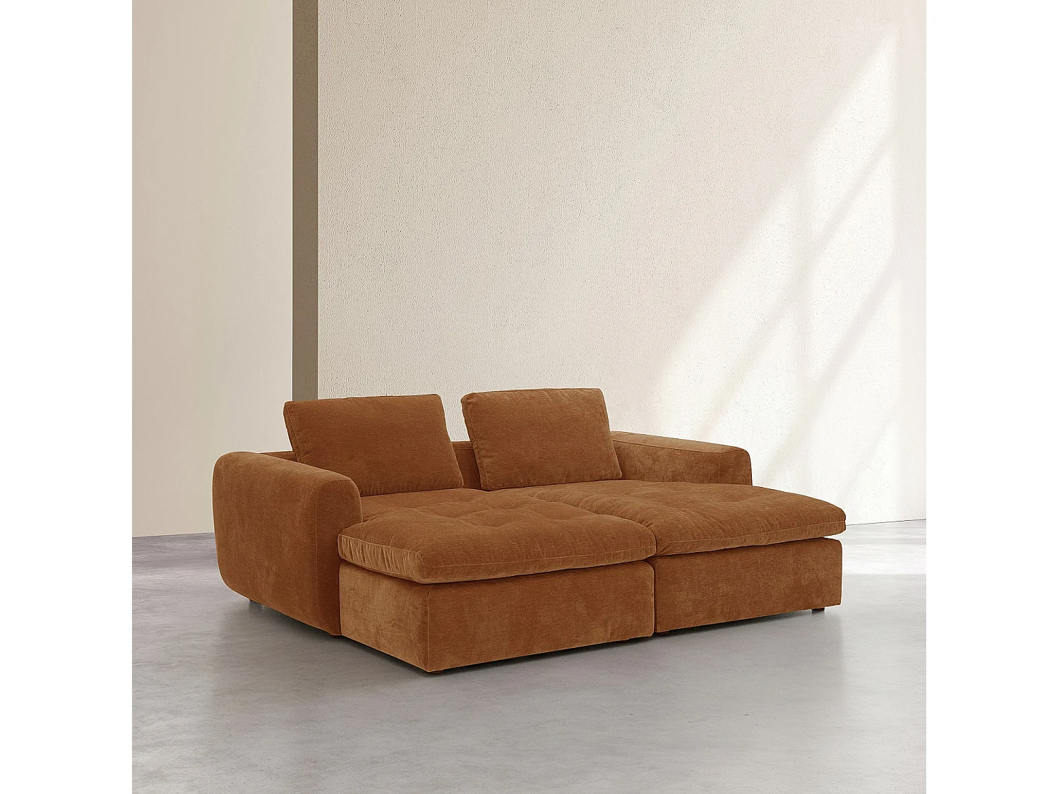 Habitat - Canapé 2 places modulable avec assise profonde en tissu - Marron noisette - Ameria
