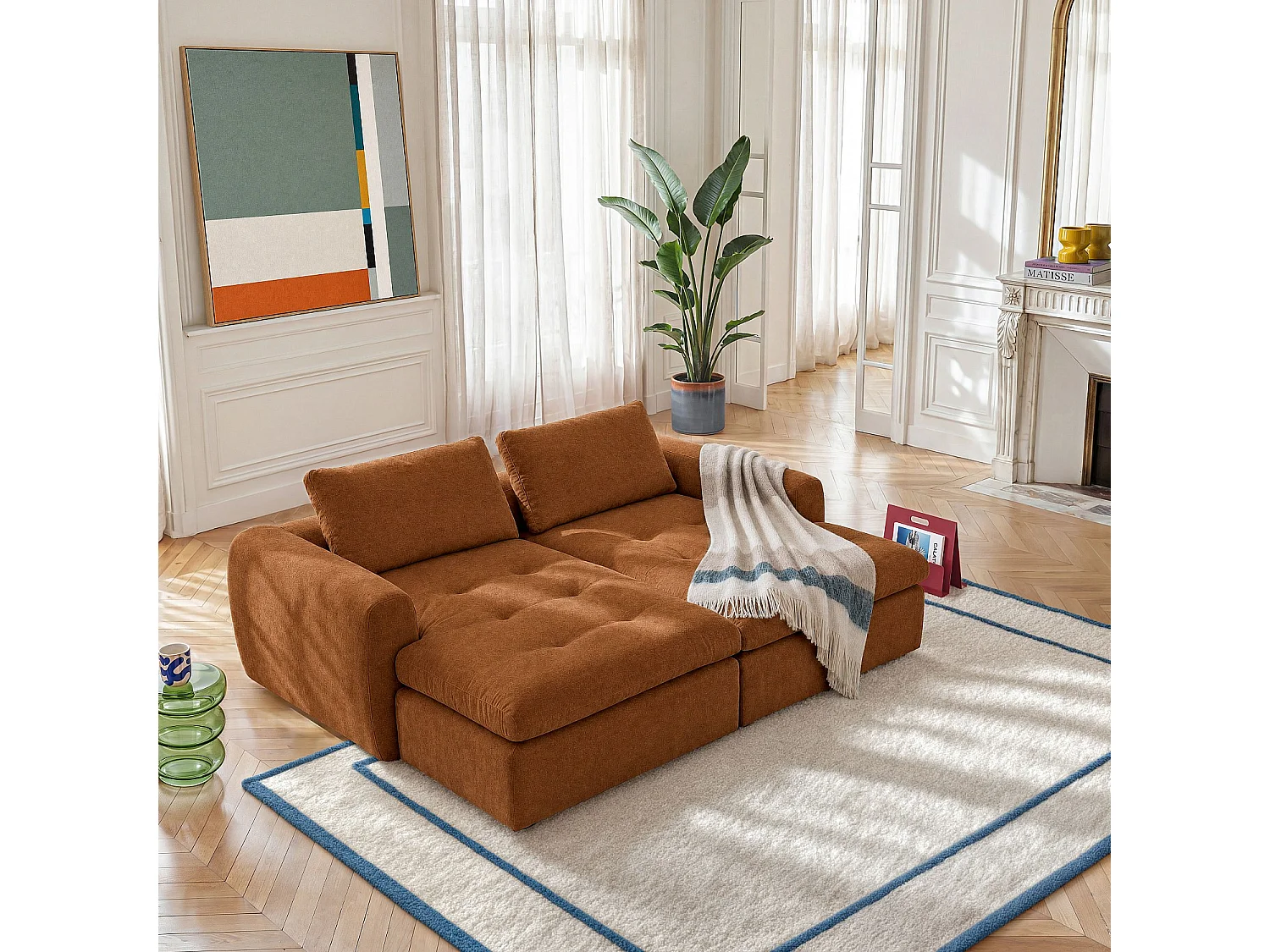Habitat - Canapé 2 places modulable avec assise profonde en tissu - Marron noisette - Ameria