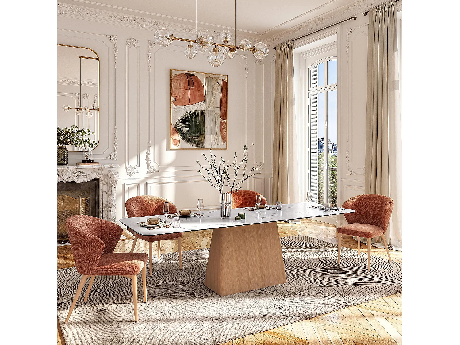 Habitat - Lot de 2 chaises en tissu chenille et bois massif finition chêne - Terracotta - Luris