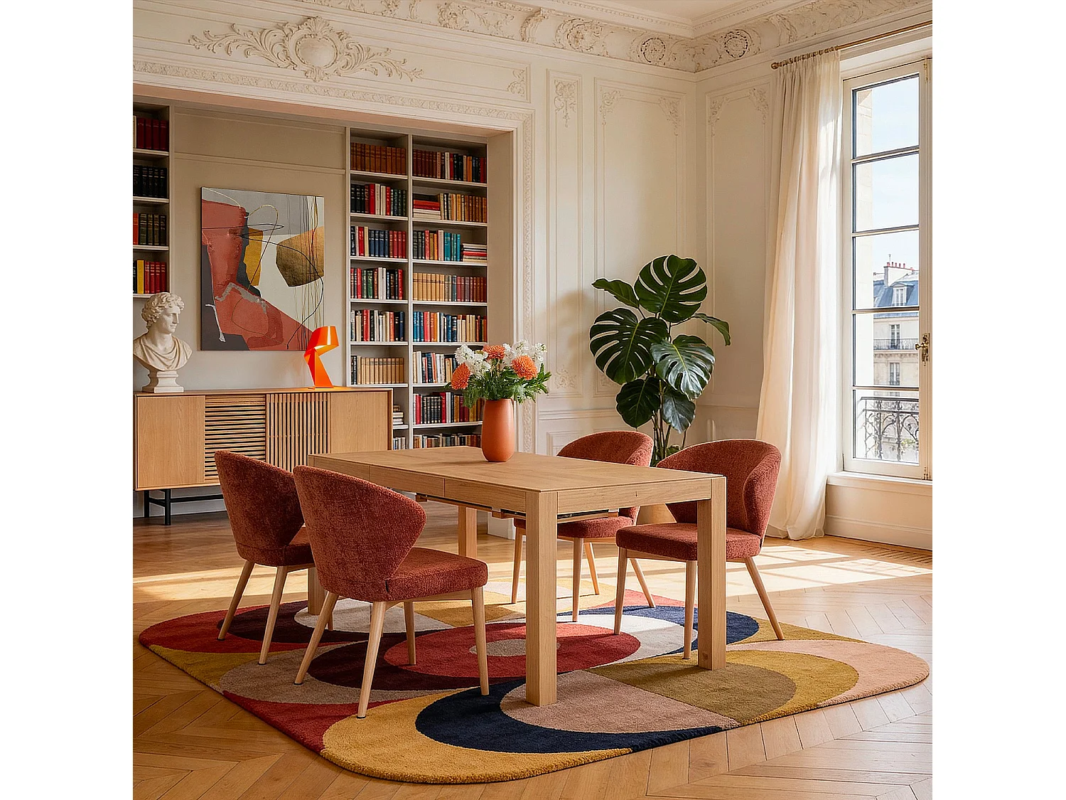 Habitat - Lot de 2 chaises en tissu chenille et bois massif finition chêne - Terracotta - Luris