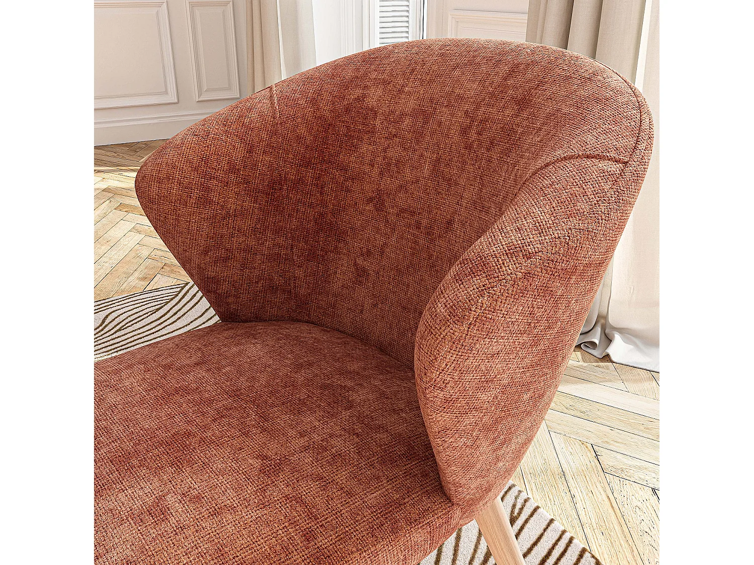 Habitat - Lot de 2 chaises en tissu chenille et bois massif finition chêne - Terracotta - Luris