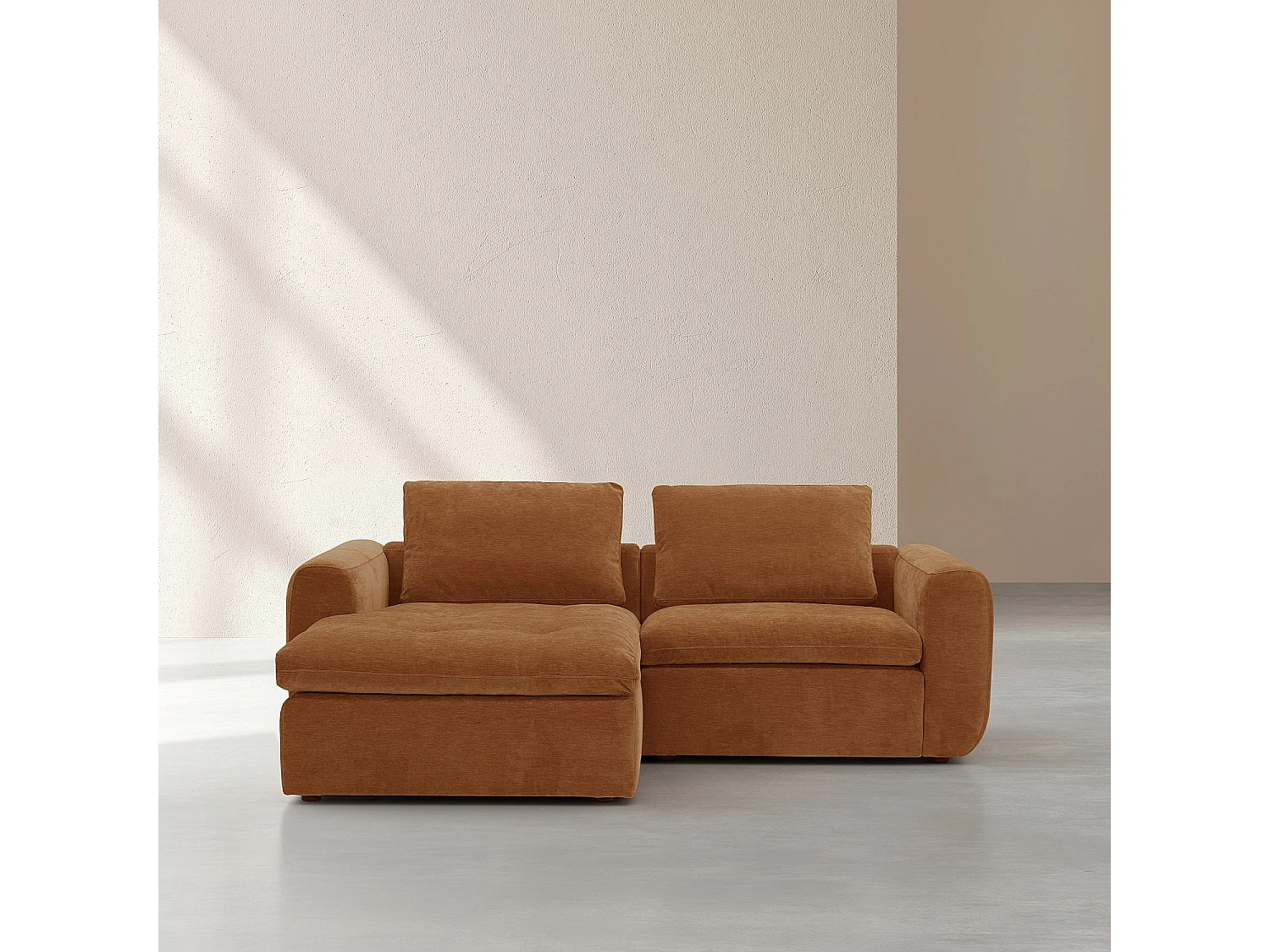 Habitat - Canapé d'angle gauche modulable en tissu - Marron noisette - Ameria