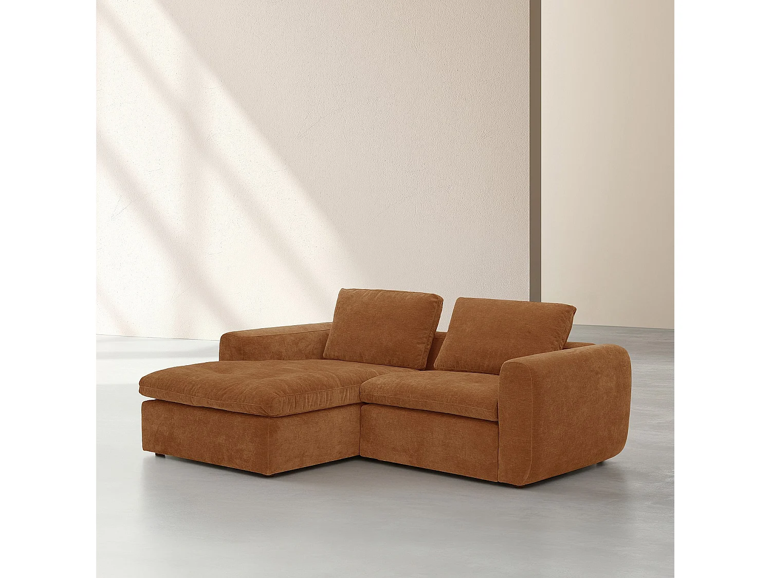 Habitat - Canapé d'angle gauche modulable en tissu - Marron noisette - Ameria