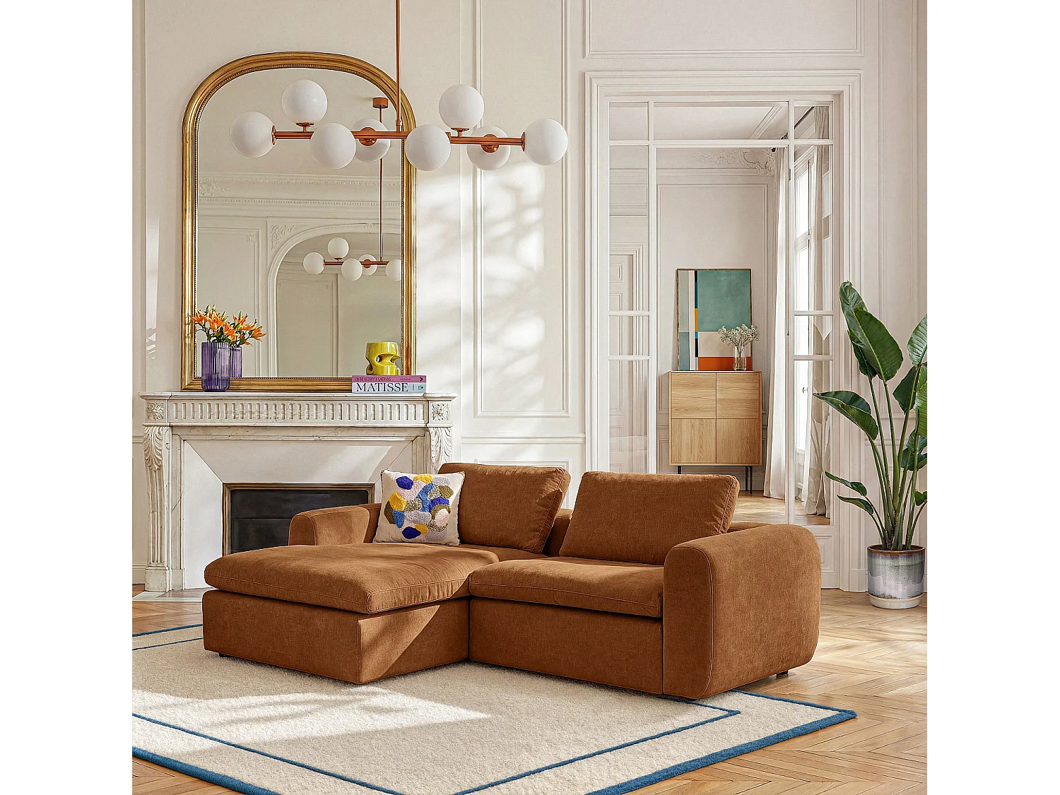 Habitat - Canapé d'angle gauche modulable en tissu - Marron noisette - Ameria