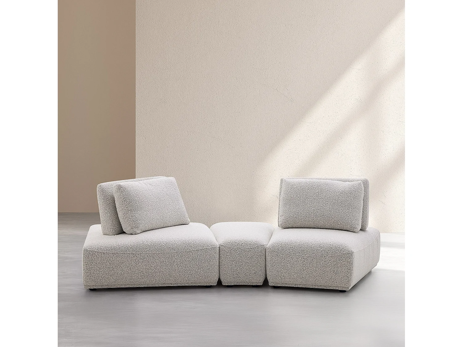 Habitat - Canapé 2 places modulable incurvé en tissu bouclette avec dossier avance-recule – Gris perle - Rudolf