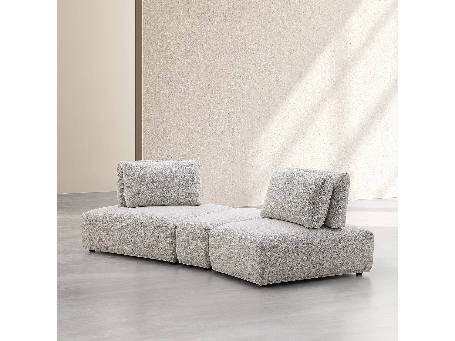 Habitat - Canapé 2 places modulable incurvé en tissu bouclette avec dossier avance-recule – Gris perle - Rudolf