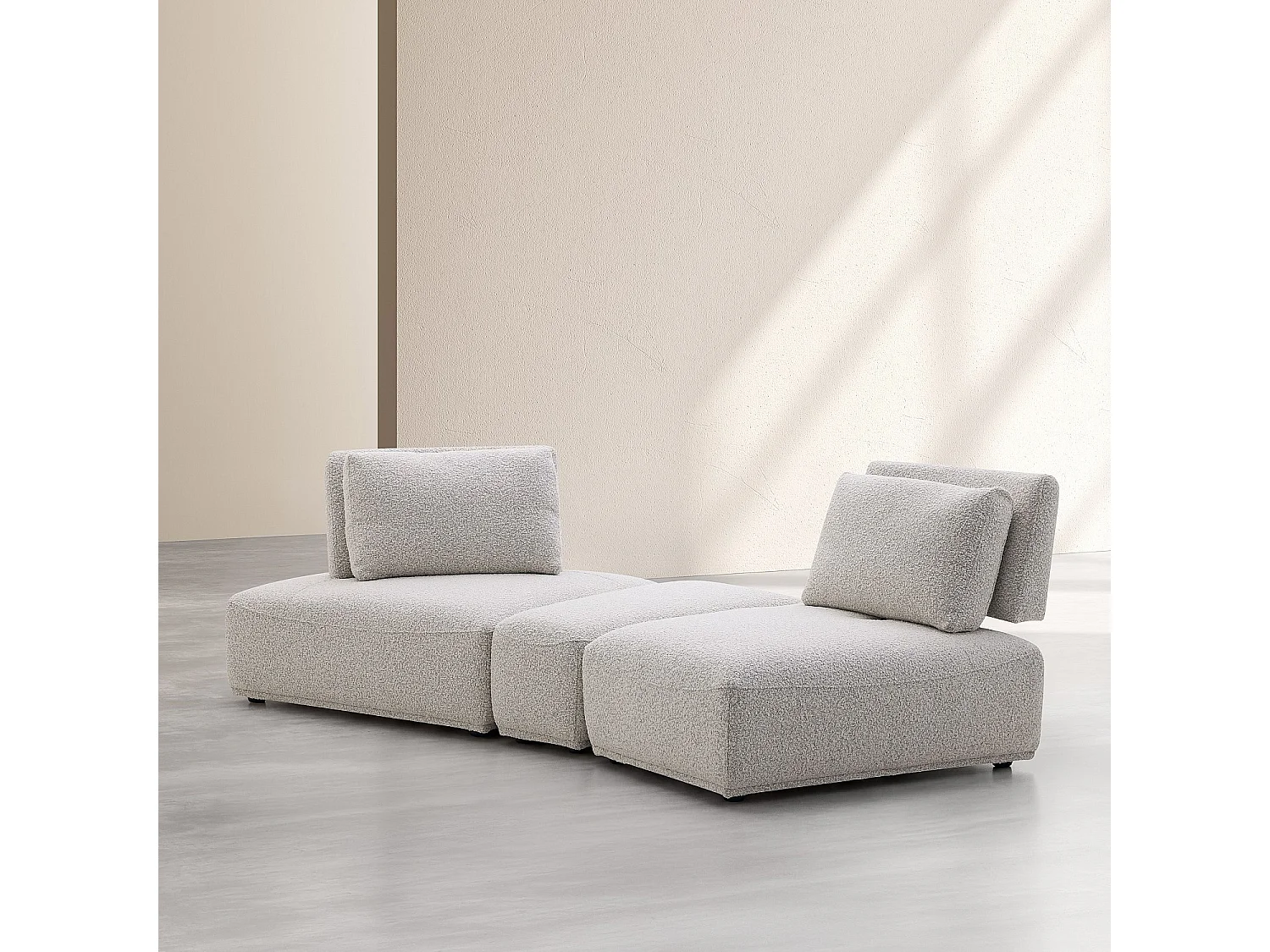 Habitat - Canapé 2 places modulable incurvé en tissu bouclette avec dossier avance-recule – Gris perle - Rudolf