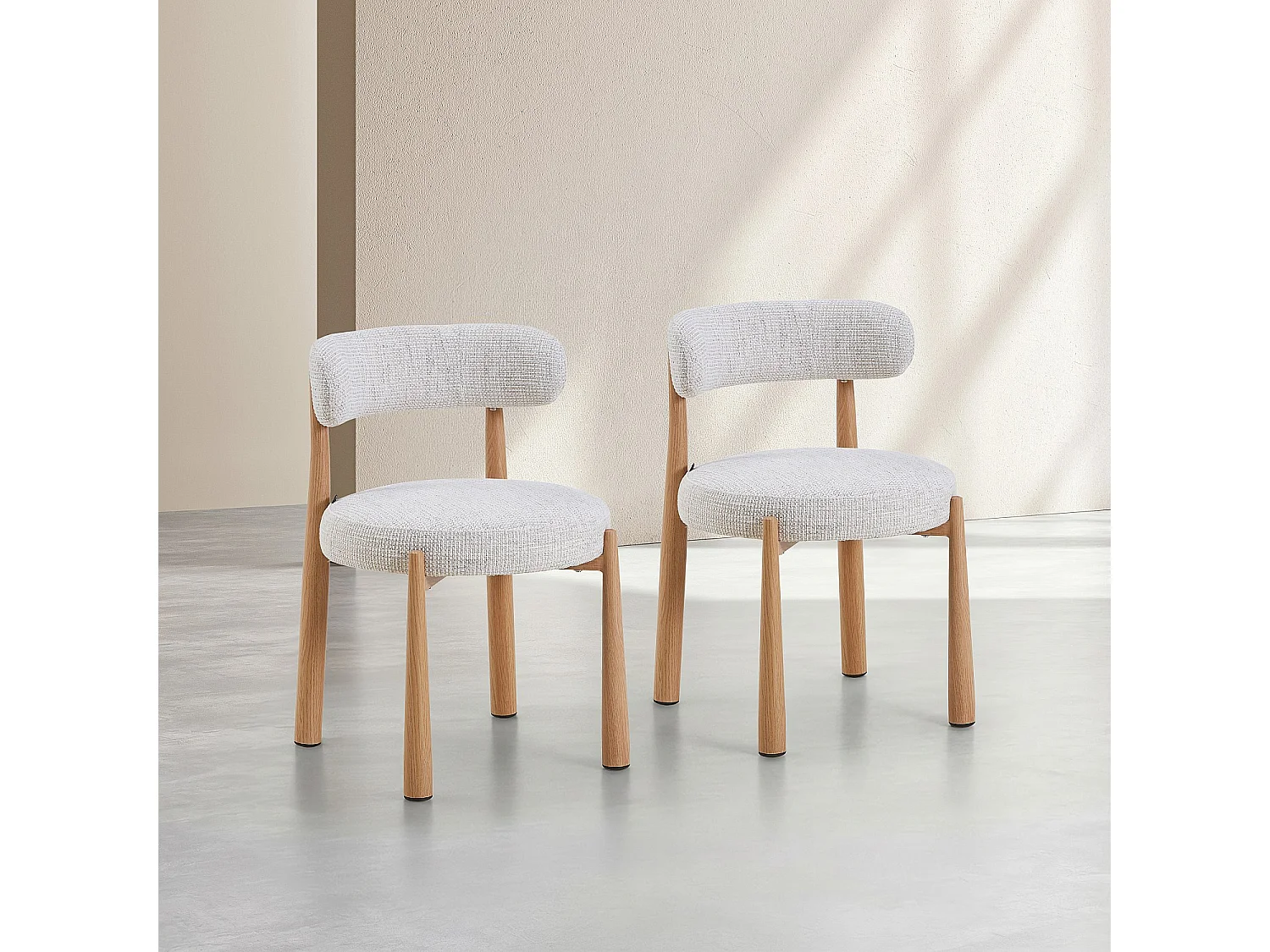 Habitat - Lot de 2 chaises en tissu et métal finition chêne - Blanc cassé - Bryne