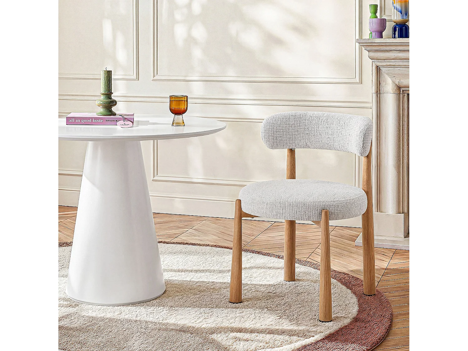 Habitat - Lot de 2 chaises en tissu et métal finition chêne - Blanc cassé - Bryne