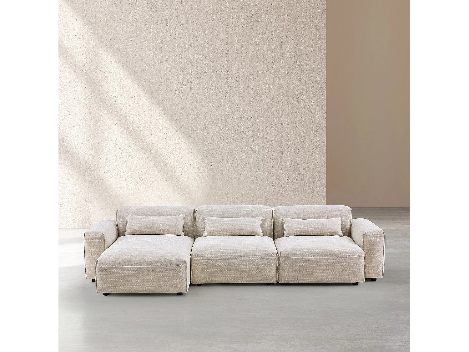 Habitat - Canapé d'angle gauche modulable en tissu - Beige mélangé - Kofi II