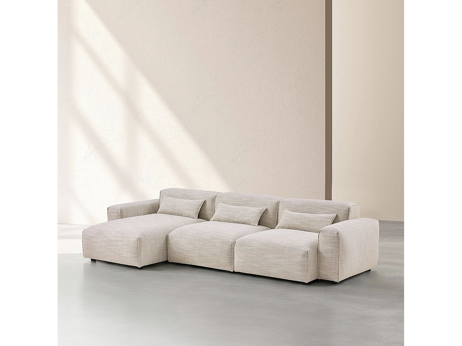Habitat - Canapé d'angle gauche modulable en tissu - Beige mélangé - Kofi II
