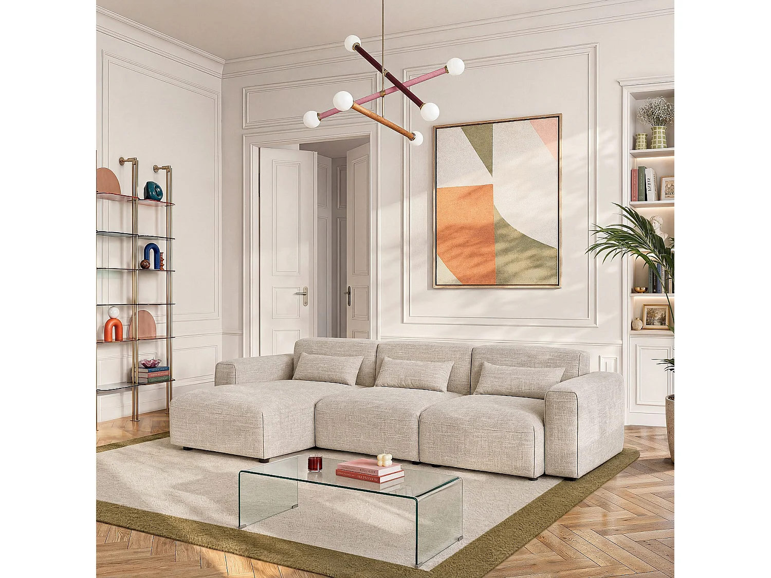 Habitat - Canapé d'angle gauche modulable en tissu - Beige mélangé - Kofi II