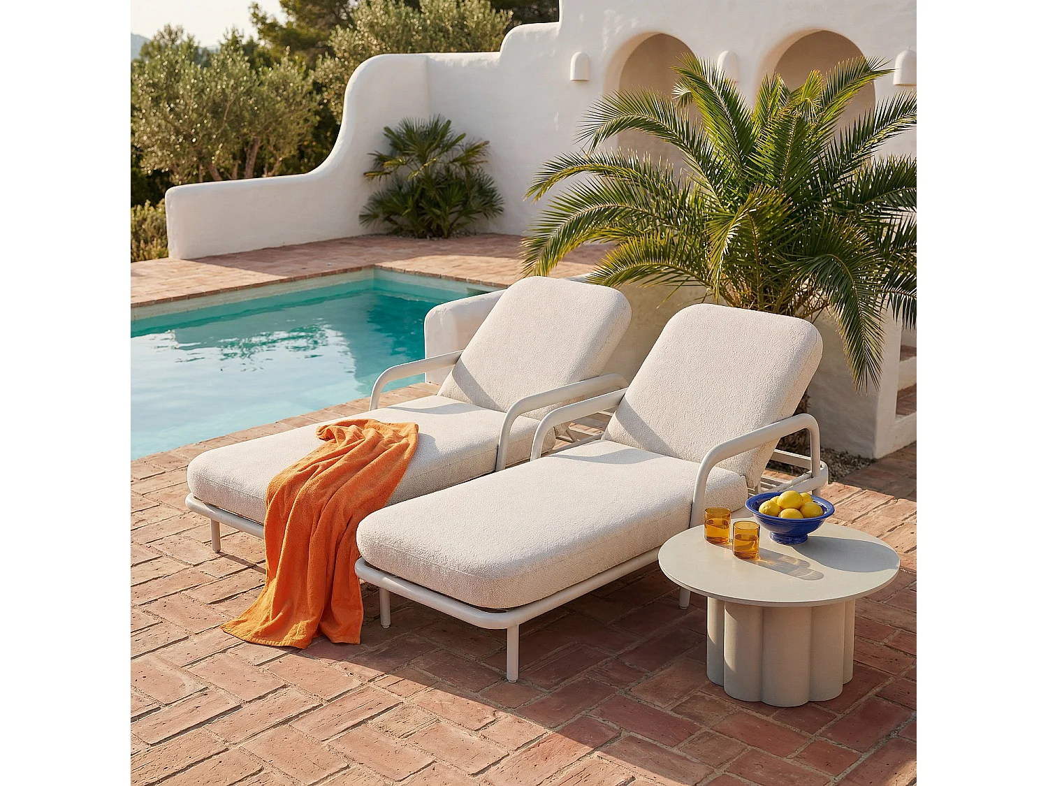 Habitat - Bain de soleil en tissu texturé déperlant et aluminium blanc cassé - Crème - Nazare