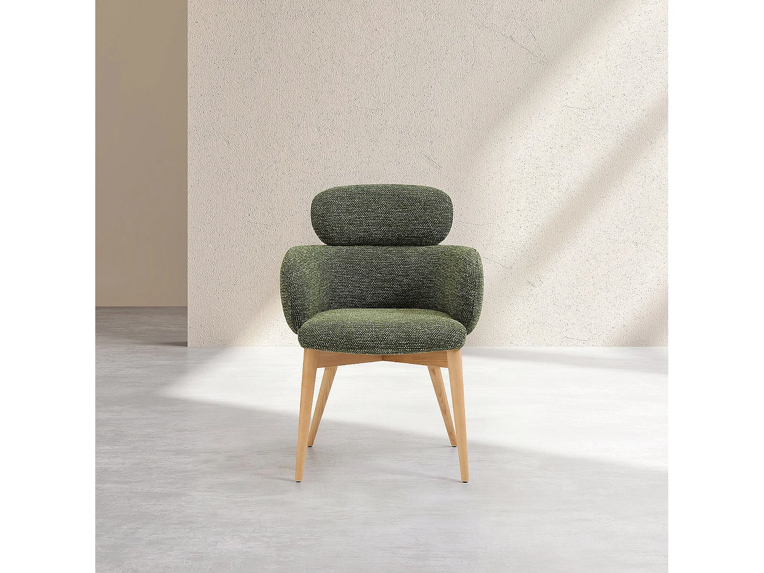 Habitat - Lot de 2 chaises en tissu et bois massif finition chêne avec accoudoirs - Vert kaki - Flore