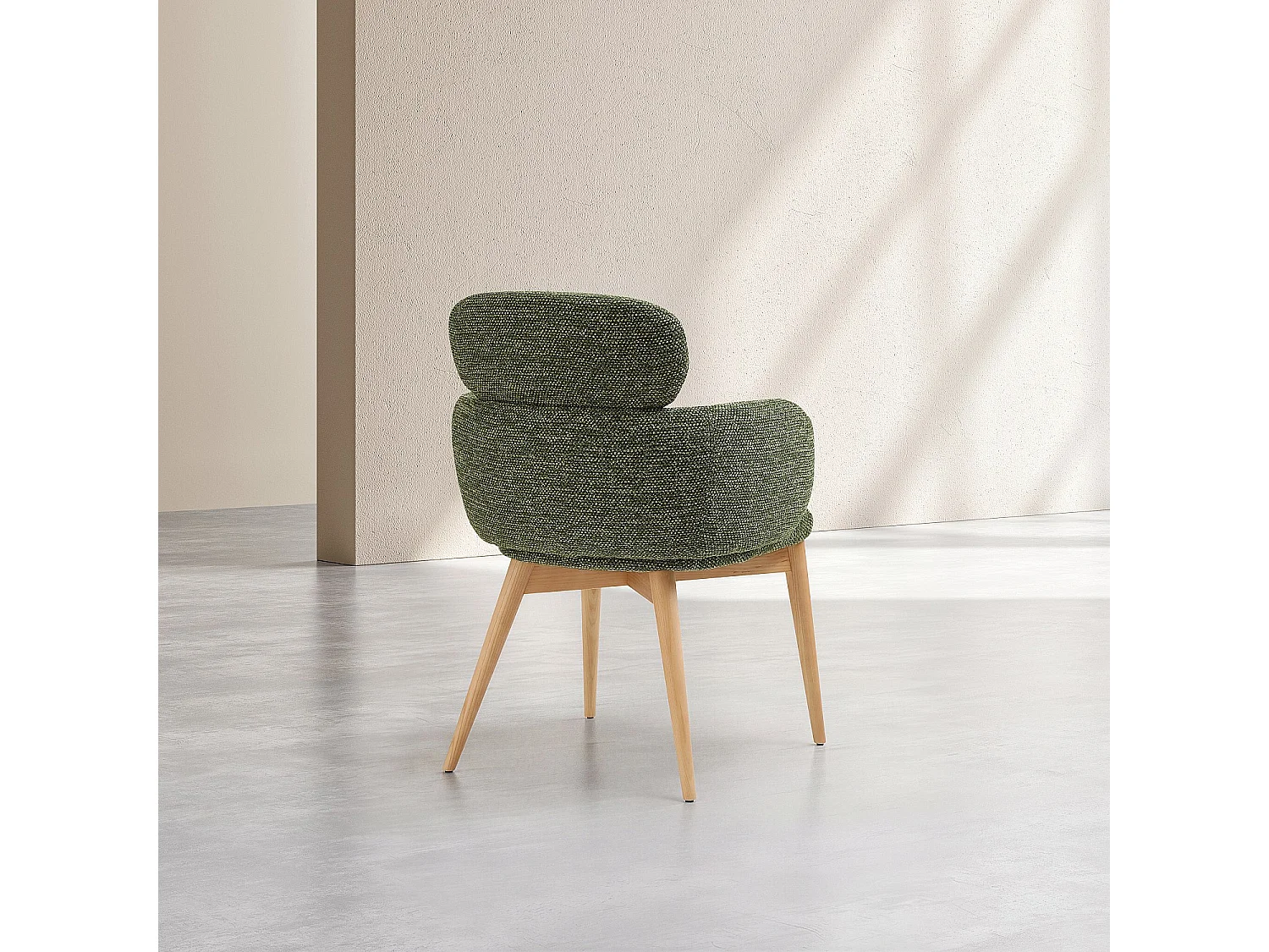 Habitat - Lot de 2 chaises en tissu et bois massif finition chêne avec accoudoirs - Vert kaki - Flore