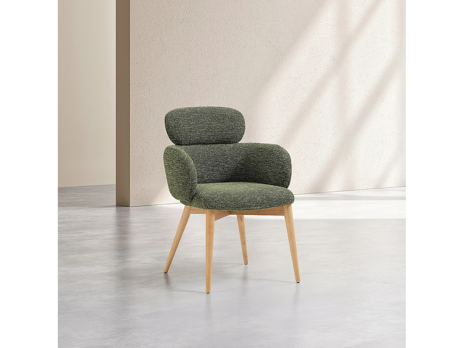 Habitat - Lot de 2 chaises en tissu et bois massif finition chêne avec accoudoirs - Vert kaki - Flore