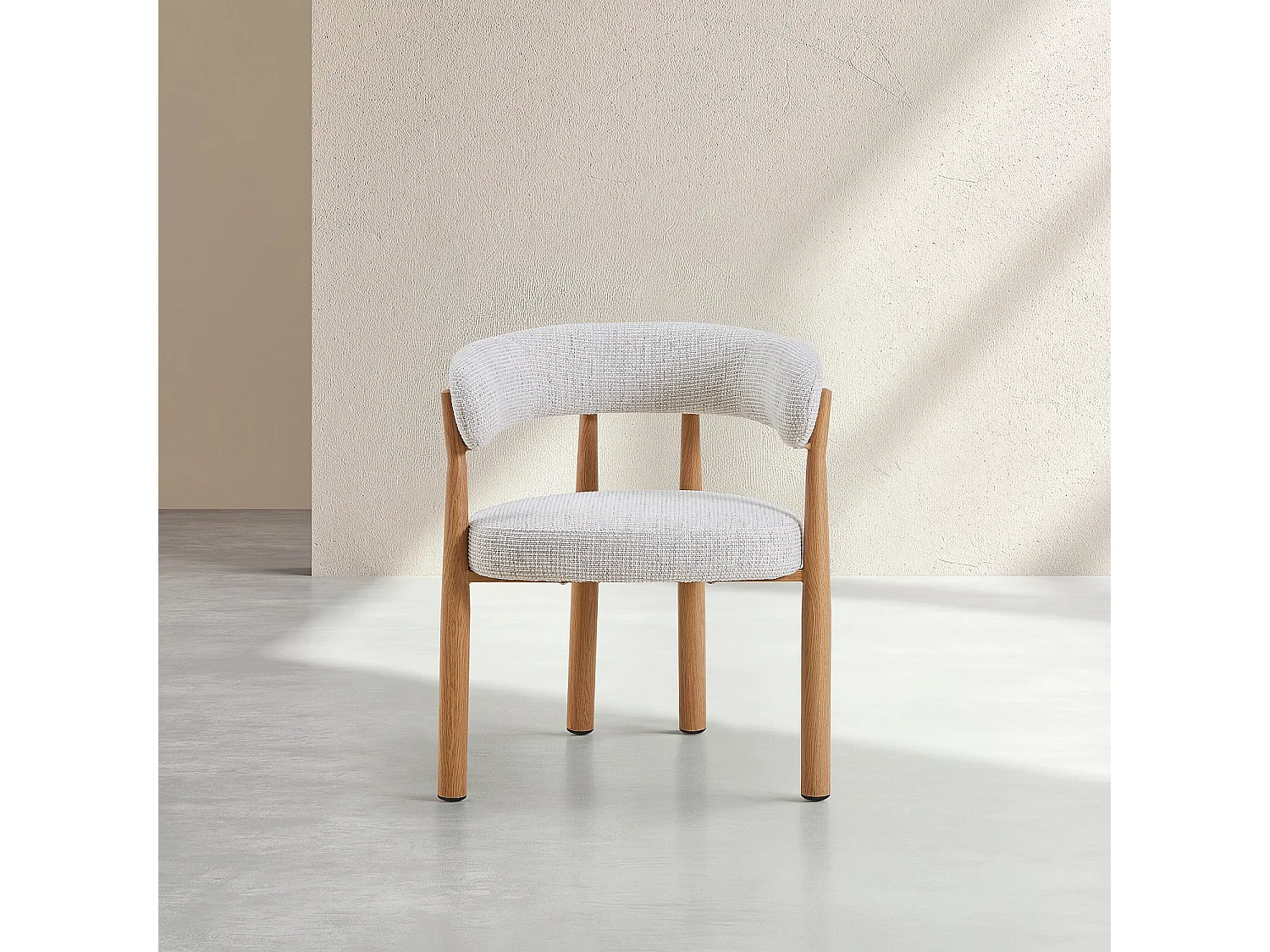 Habitat - Lot de 2 chaises en tissu et métal finition chêne avec accoudoirs - Blanc cassé - Bryne
