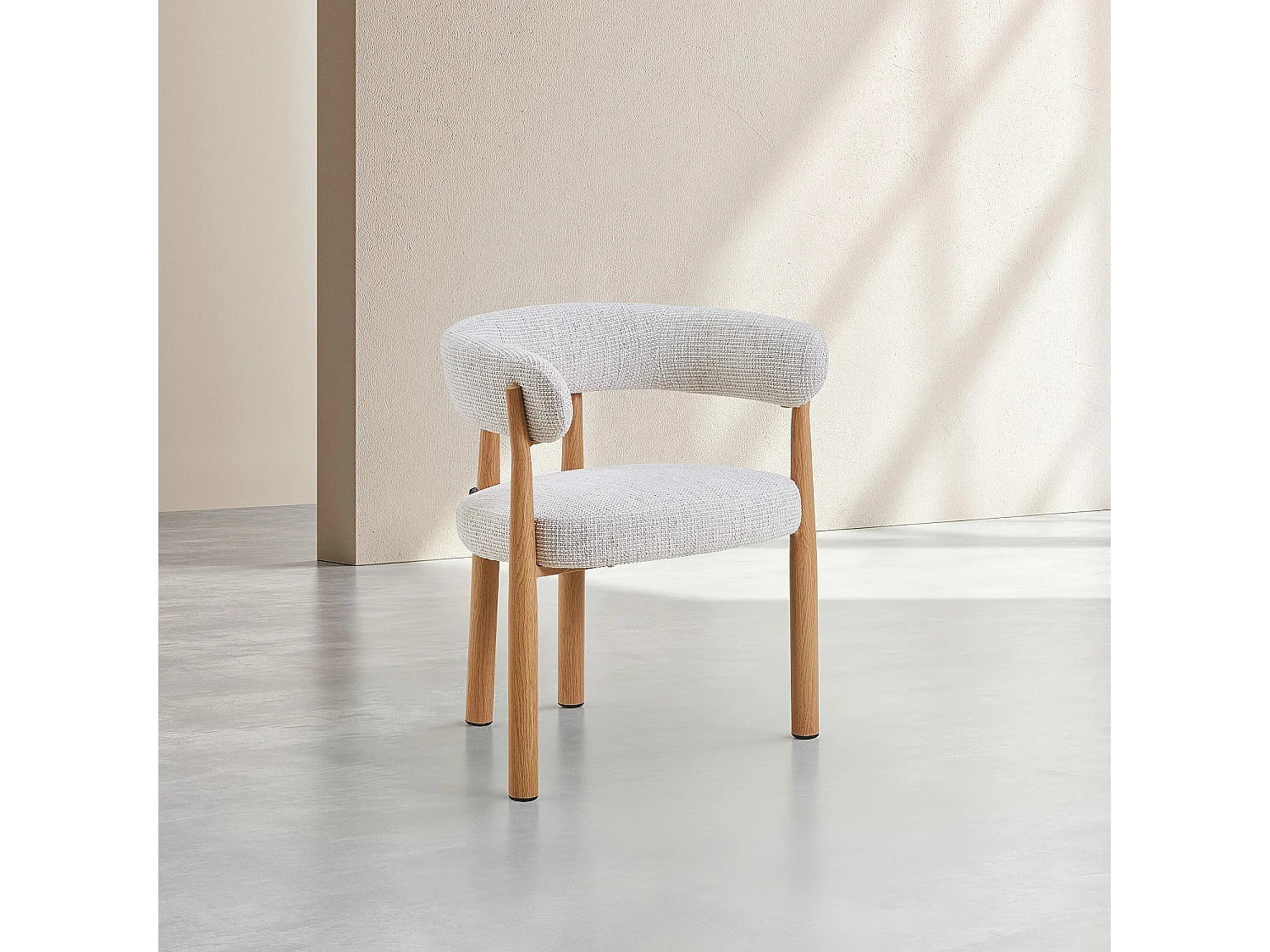 Habitat - Lot de 2 chaises en tissu et métal finition chêne avec accoudoirs - Blanc cassé - Bryne