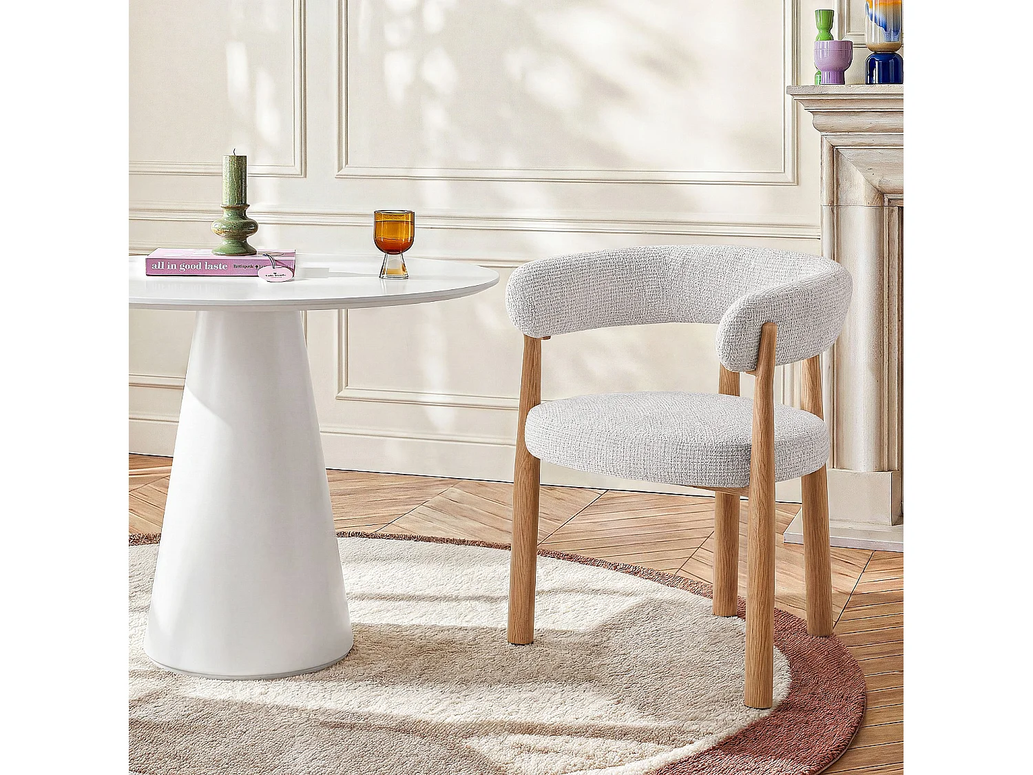 Habitat - Lot de 2 chaises en tissu et métal finition chêne avec accoudoirs - Blanc cassé - Bryne