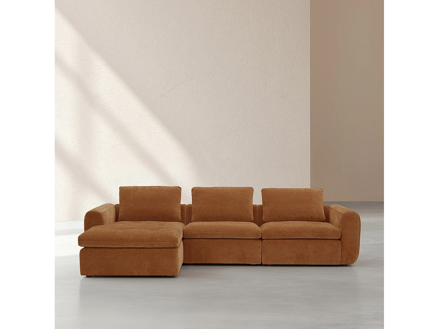 Habitat - Grand canapé d'angle gauche modulable en tissu - Marron noisette - Ameria