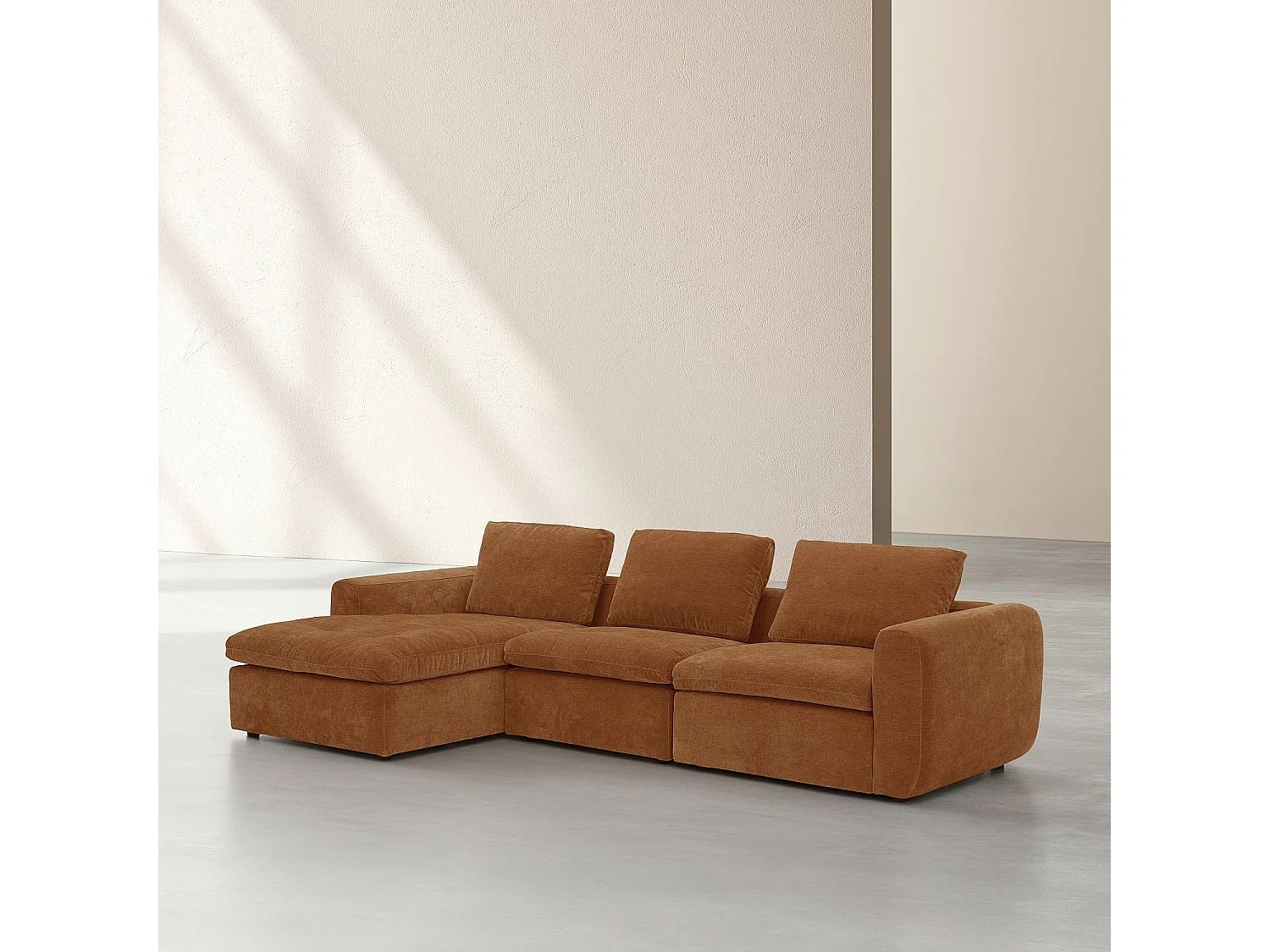 Habitat - Grand canapé d'angle gauche modulable en tissu - Marron noisette - Ameria