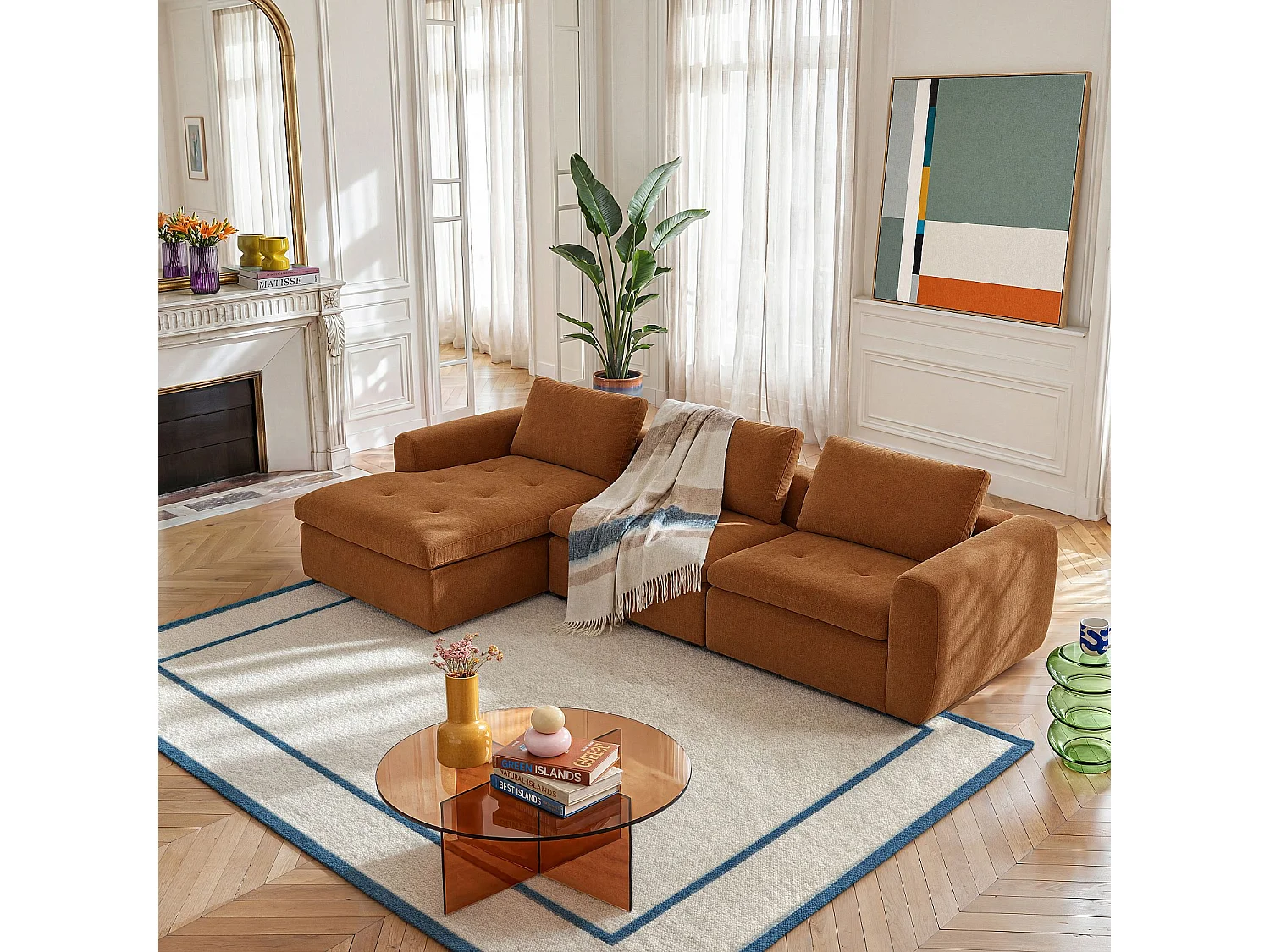 Habitat - Grand canapé d'angle gauche modulable en tissu - Marron noisette - Ameria