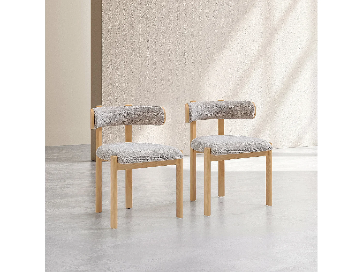 Habitat - Lot de 2 chaises en tissu et bois massif finition chêne - Beige chiné - Youna