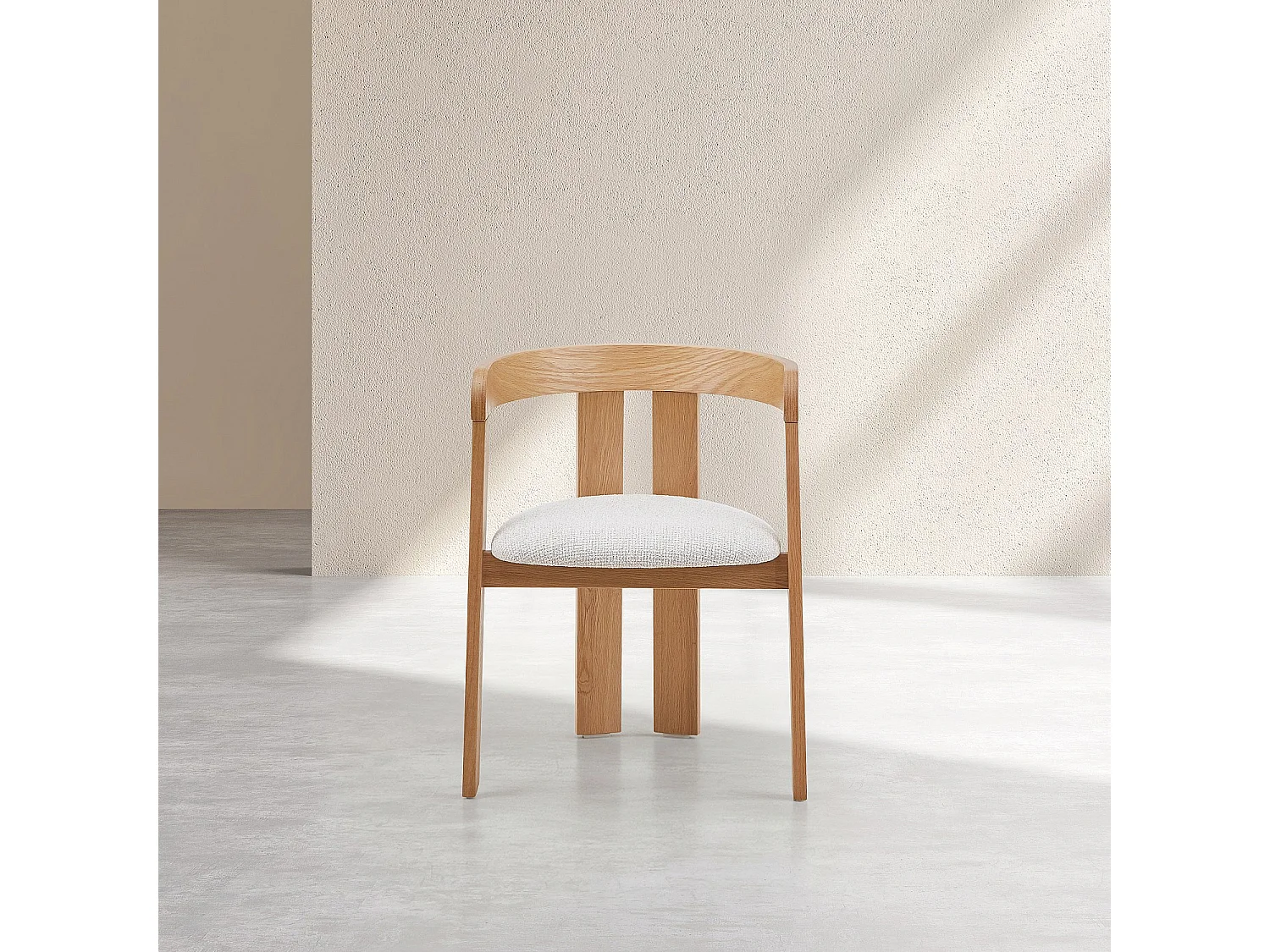 Habitat - Lot de 2 chaises en tissu texturé et chêne massif avec accoudoirs - Crème - Guillaume