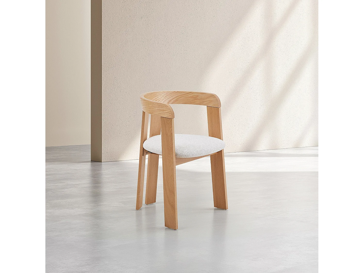 Habitat - Lot de 2 chaises en tissu texturé et chêne massif avec accoudoirs - Crème - Guillaume