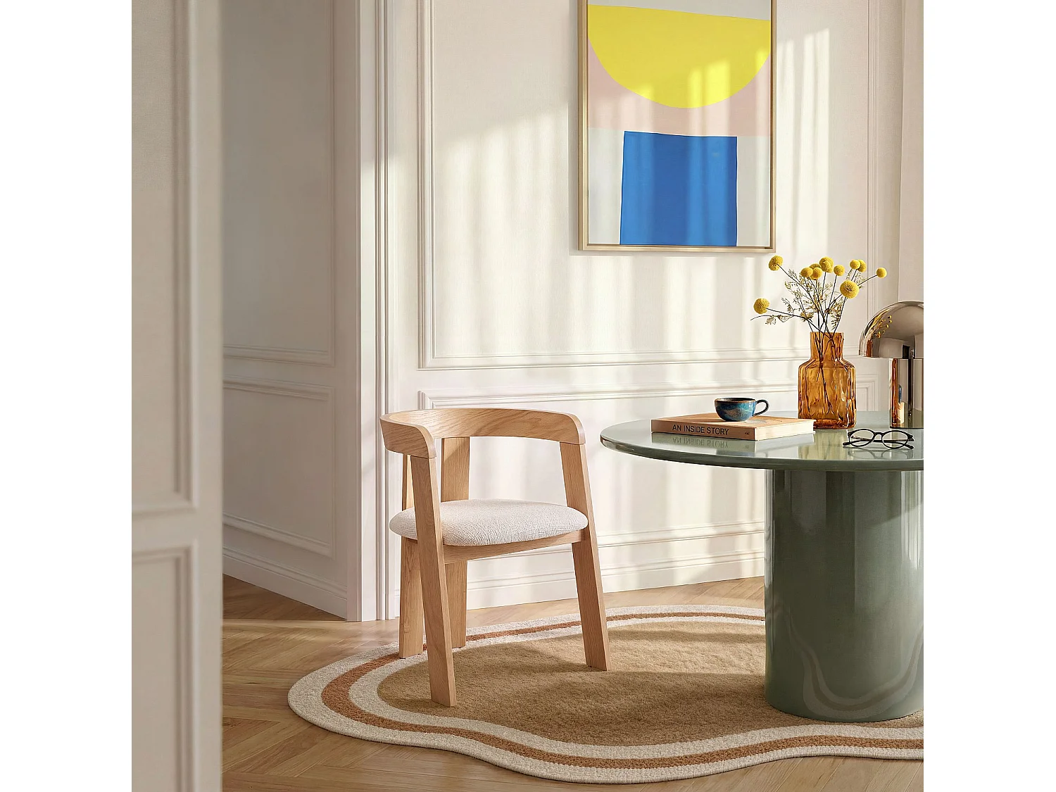 Habitat - Lot de 2 chaises en tissu texturé et chêne massif avec accoudoirs - Crème - Guillaume