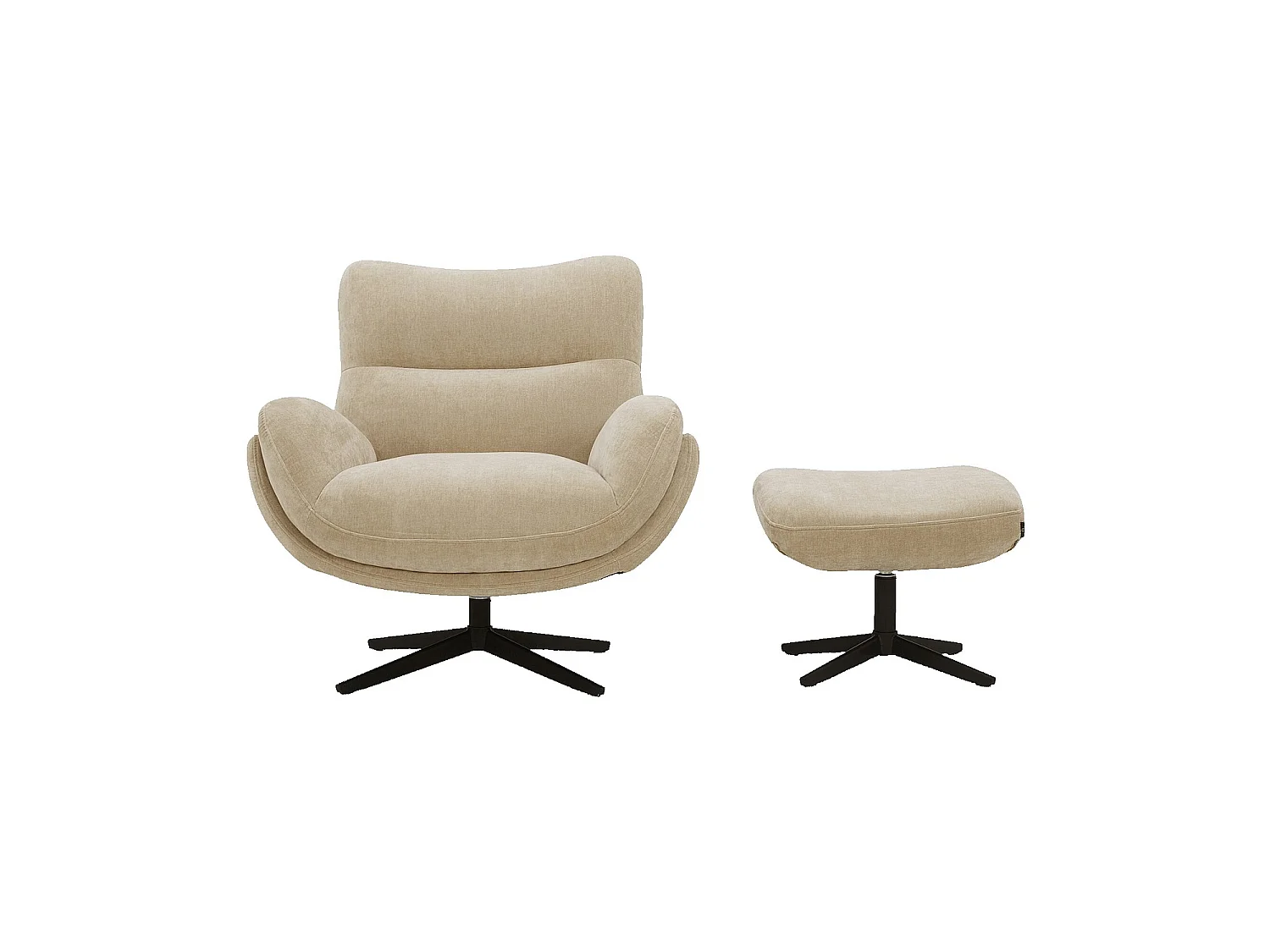 Habitat - Fauteuil pivotant avec repose-pieds en tissu et métal noir - Beige - Leia