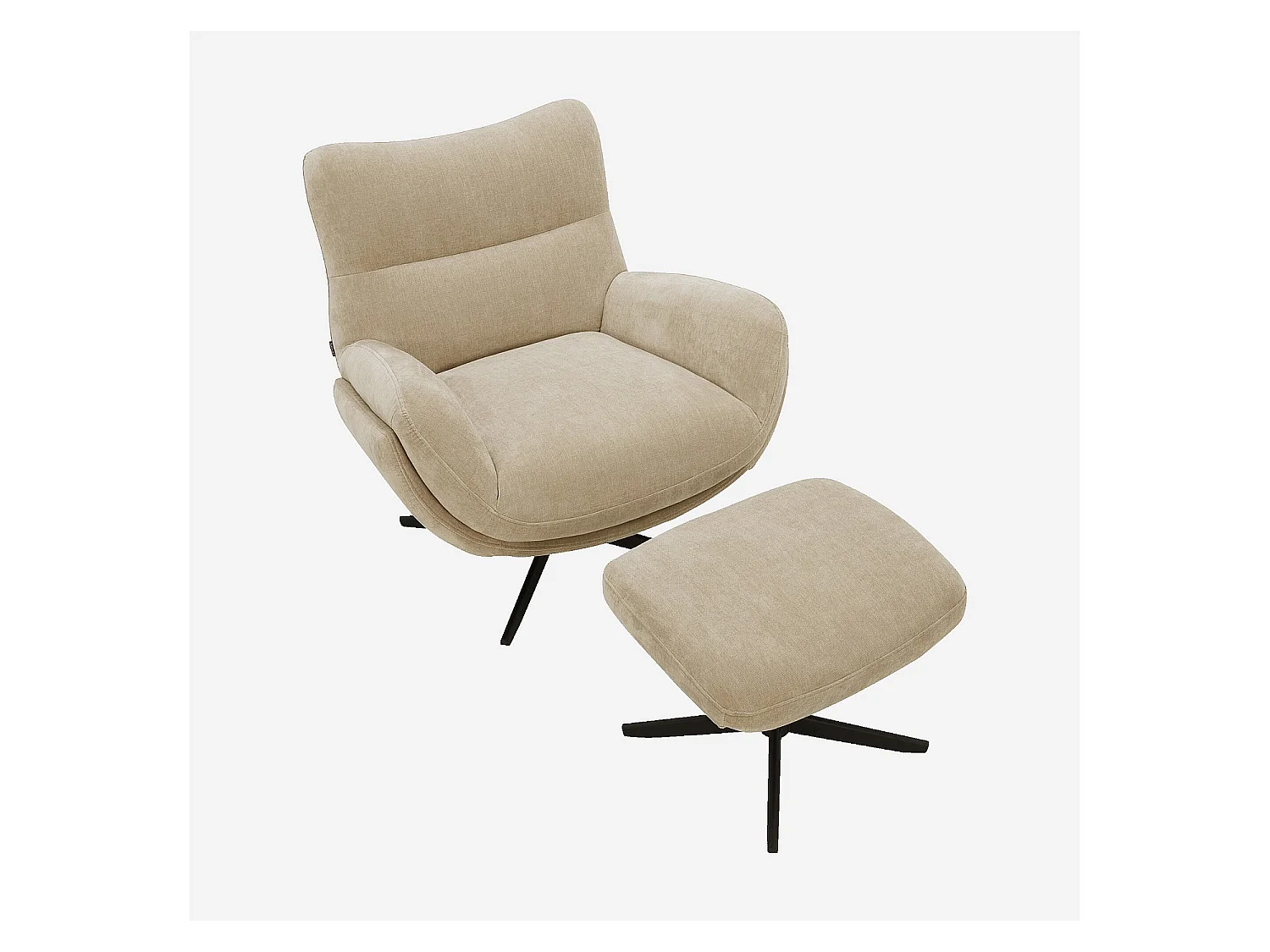 Habitat - Fauteuil pivotant avec repose-pieds en tissu et métal noir - Beige - Leia