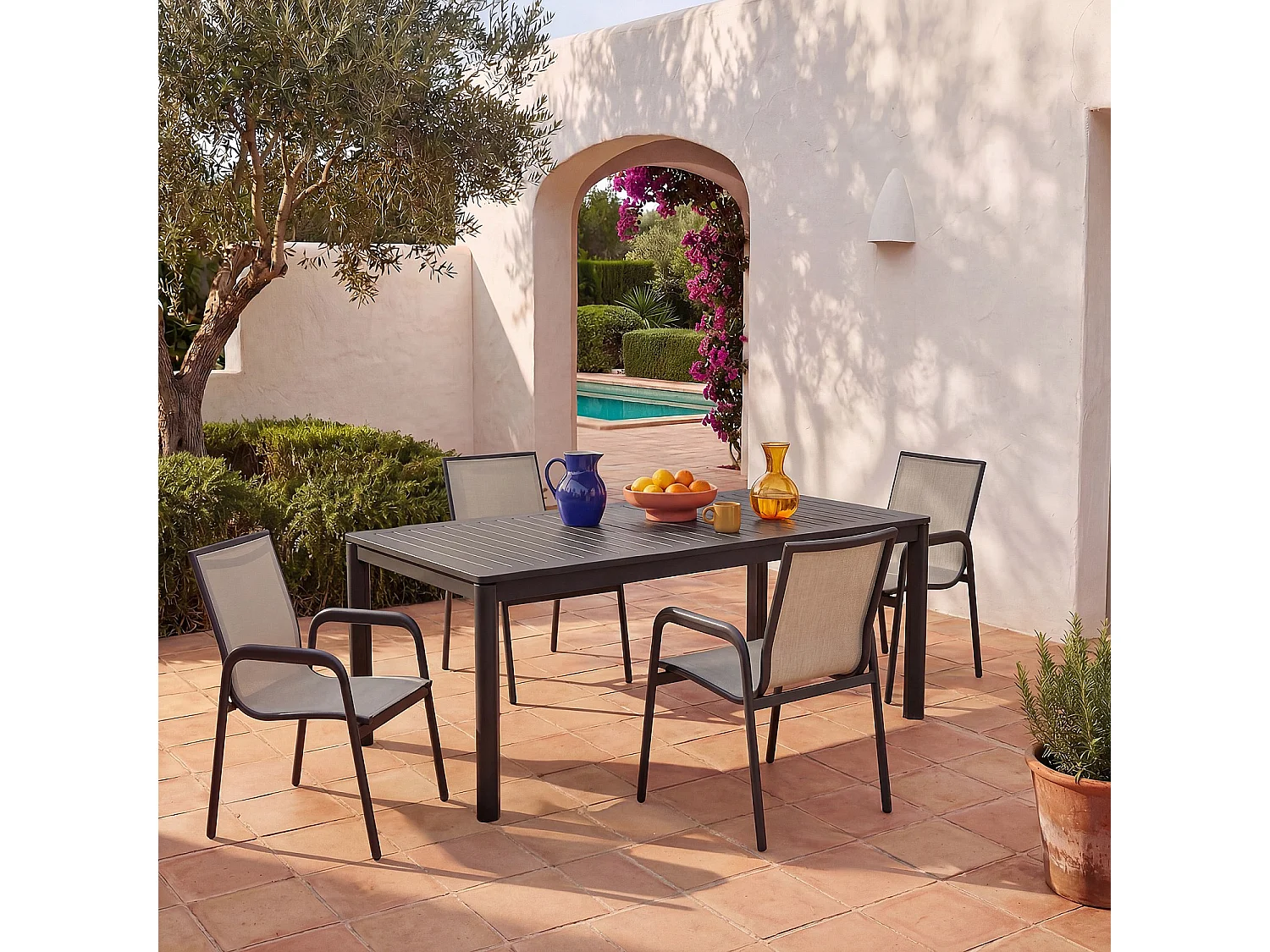 Habitat - Chaise de jardin en tissu déperlant et aluminium gris anthracite - Gris clair - Nazare
