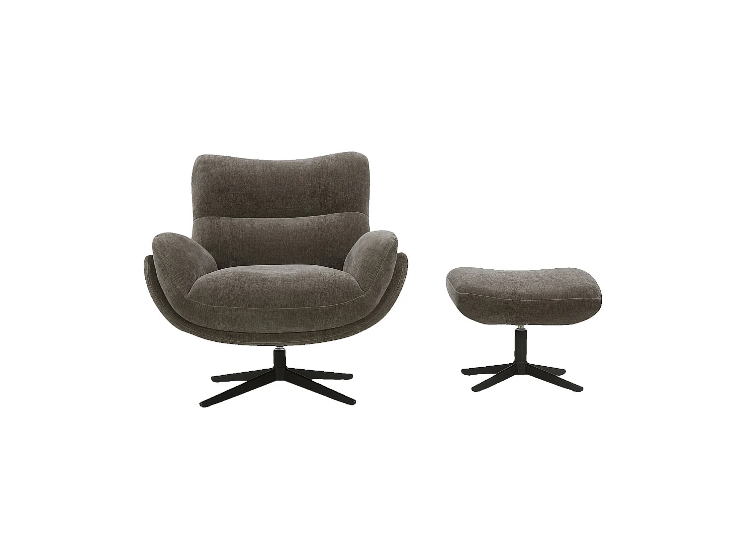Habitat - Fauteuil pivotant avec repose-pieds en tissu et métal noir - Taupe - Leia