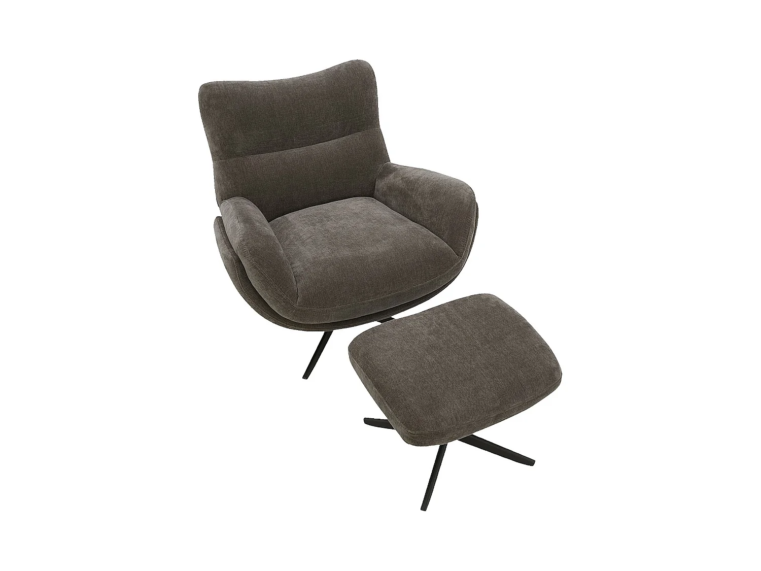 Habitat - Fauteuil pivotant avec repose-pieds en tissu et métal noir - Taupe - Leia