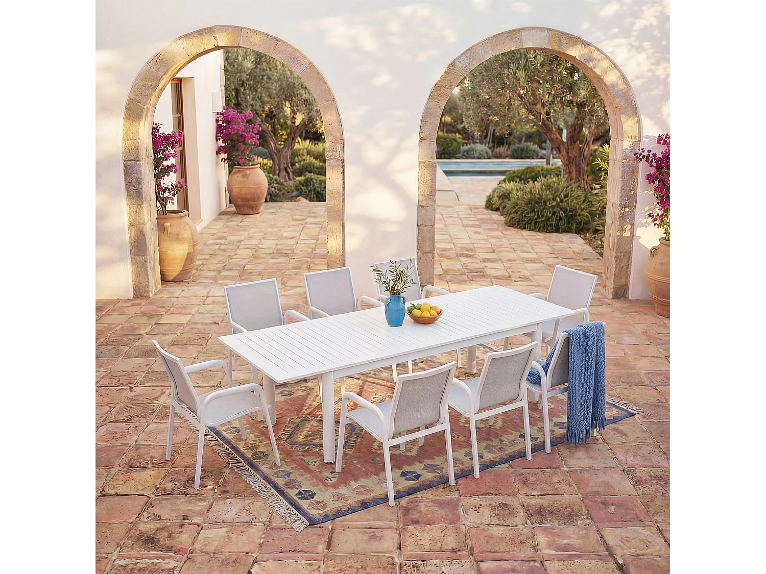 Habitat - Chaise de jardin en tissu déperlant et aluminium blanc cassé - Gris clair - Nazare