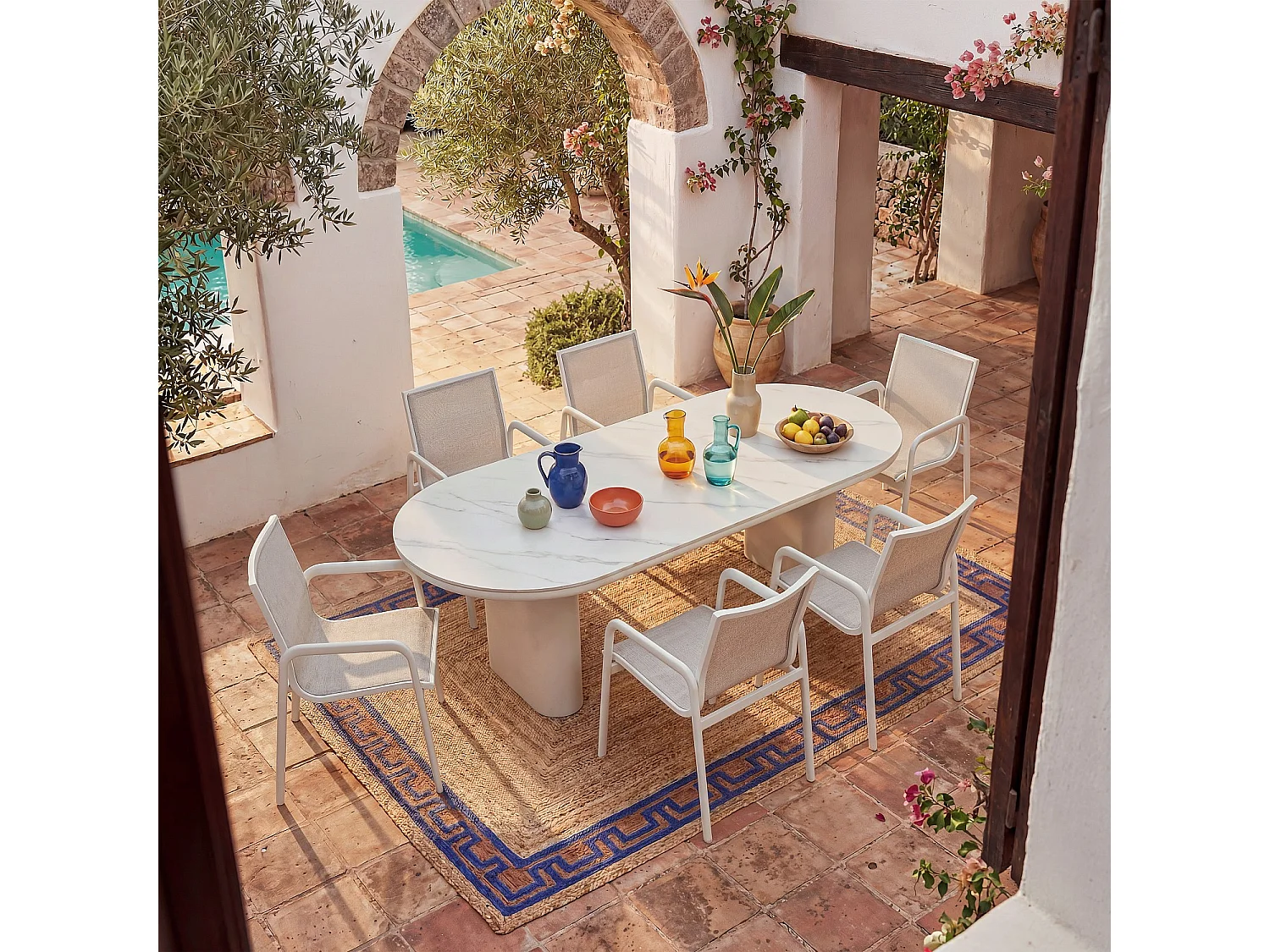 Habitat - Chaise de jardin en tissu déperlant et aluminium blanc cassé - Gris clair - Nazare